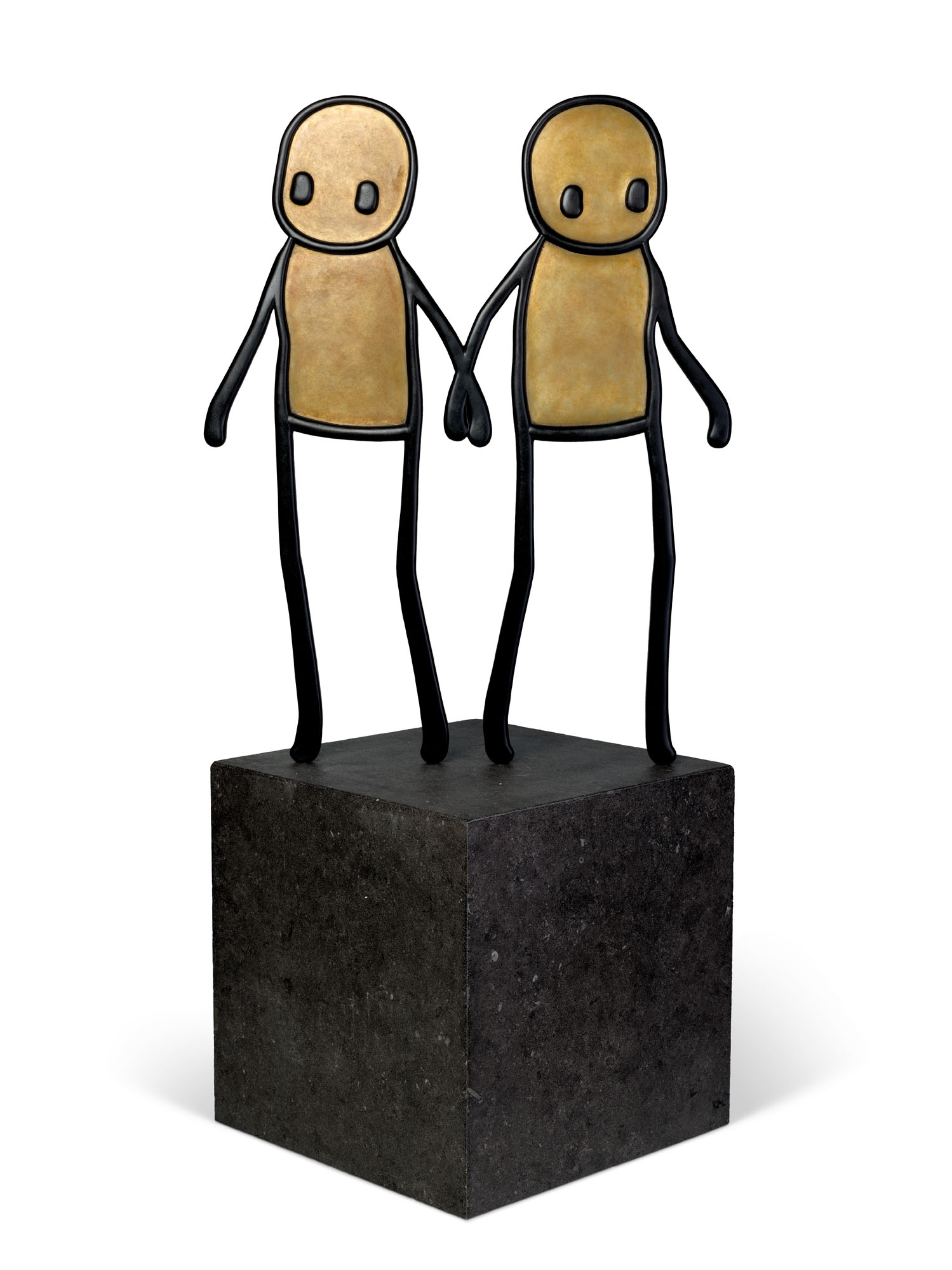 STIK (b. 1979), Holding Hands (Maquette), 2020. Bronze with black patina on artist&rsquo;s limestone base. Sculpture: 39⅞ x 31⅝ x 1in (101.3 x 80.2 x 2.6 cm). Overall: 62&frac12; x 31⅝ x 22⅝ in (158.9 x 80.2 x 57.6 cm). Estimate: &pound;80,000-120,000. Offered in Post-War &amp; Contemporary Art Day Sale on 23 October 2020 at Christie&rsquo;s in London
