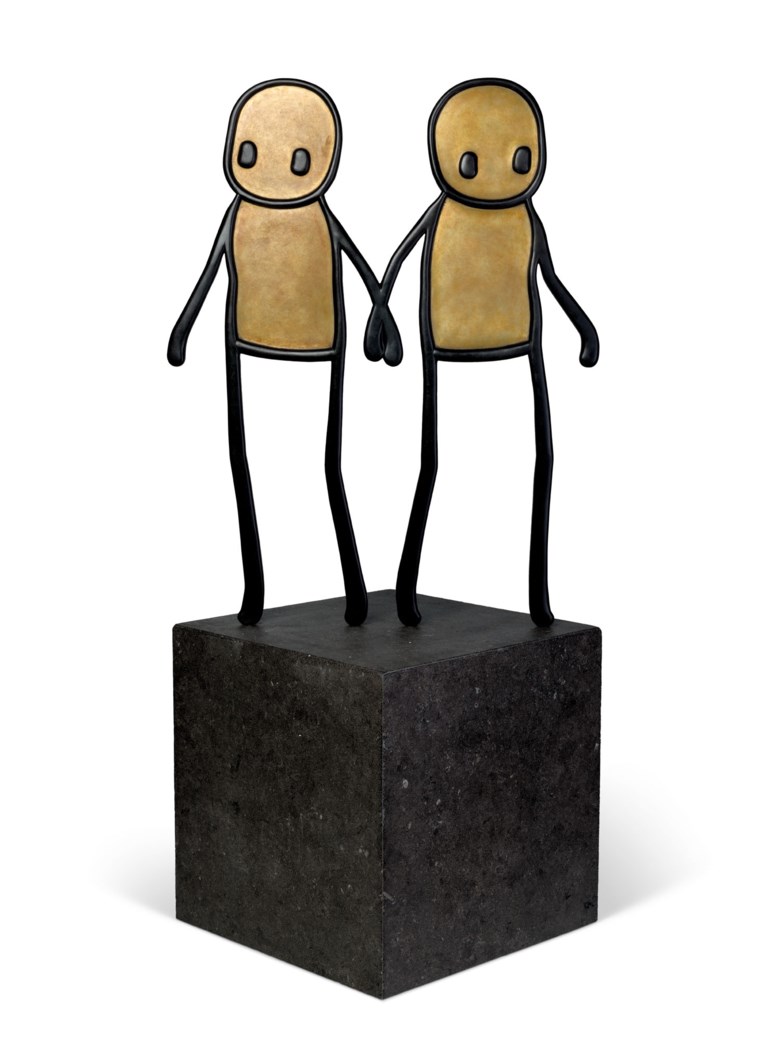 STIK (b. 1979), Holding Hands (Maquette), 2020. Bronze with black patina on artist’s limestone base. Sculpture 39⅞ x 31⅝ x 1in (101.3 x 80.2 x 2.6 cm). Overall 62½ x 31⅝ x 22⅝ in (158.9 x 80.2 x 57.6 cm). Estimate £80,000-120,000. Offered in Post-War & Contemporary Art Day Sale on 23 October 2020 at Christie’s in London