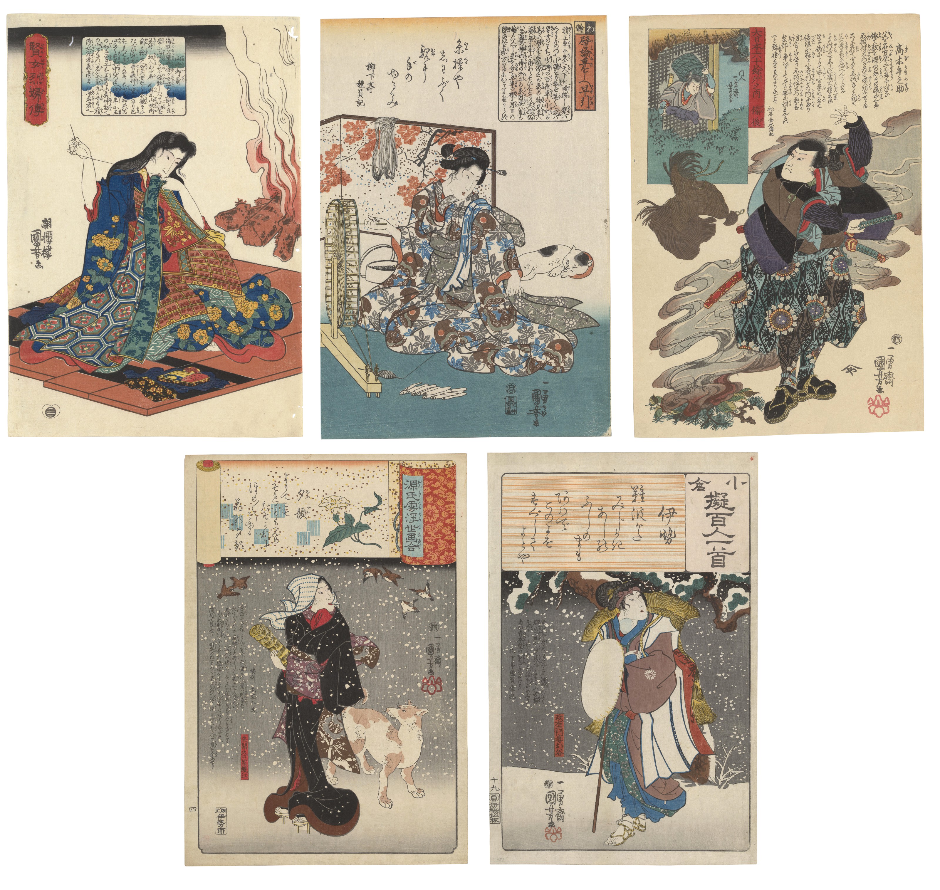 UTAGAWA KUNIYOSHI (1797-1861), Five woodblock prints