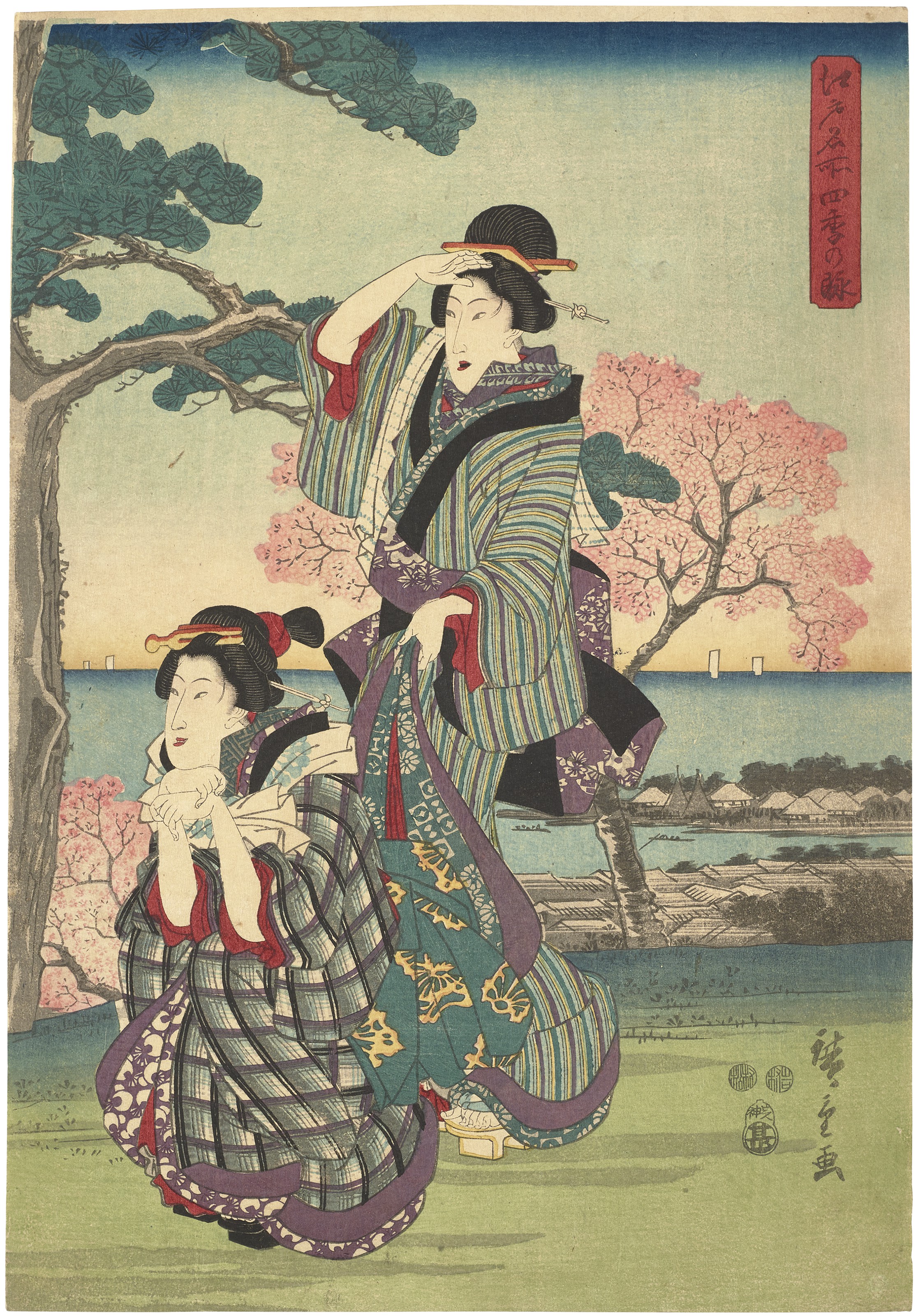 桜の枝　オフチンニコフ UTAGAWA HIROSHIGE (1797-1858), Viewing Cherry Blossoms at