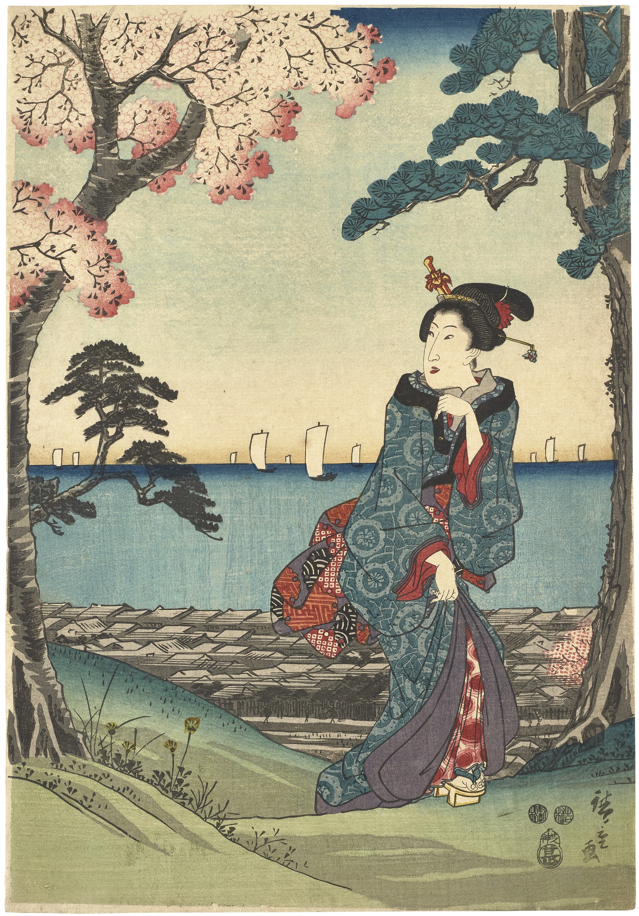 UTAGAWA HIROSHIGE (1797-1858), Viewing Cherry Blossoms at