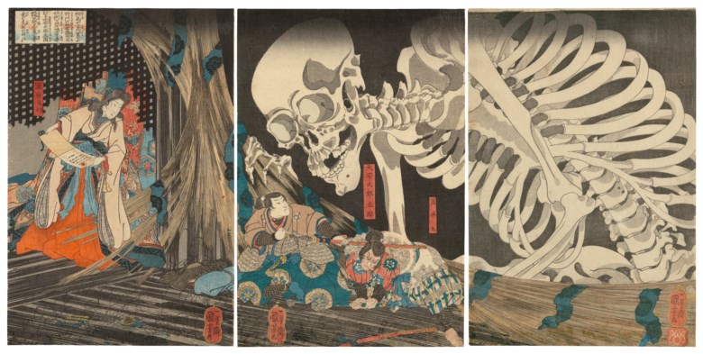 Utagawa Kuniyoshi (1797-1861), Mitsukuni Defying the Skeleton Spectre Conjured up by Princess Takiyasha