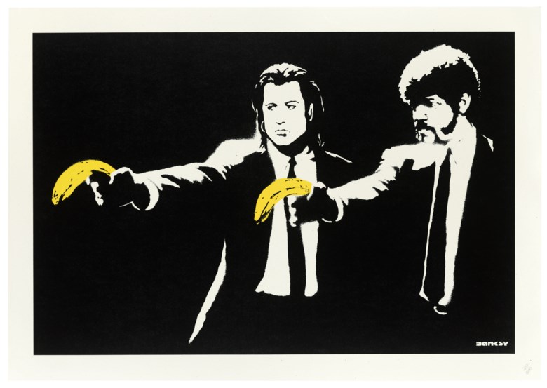 Banksy (b. 1974), Pulp Fiction, 2004. Screenprint in colours. Sheet 487 x 695 mm. Estimate £20,000-30,000. Offered in
Banksy I can’t believe you morons actually buy this sht, 10-23 September 2020, Online