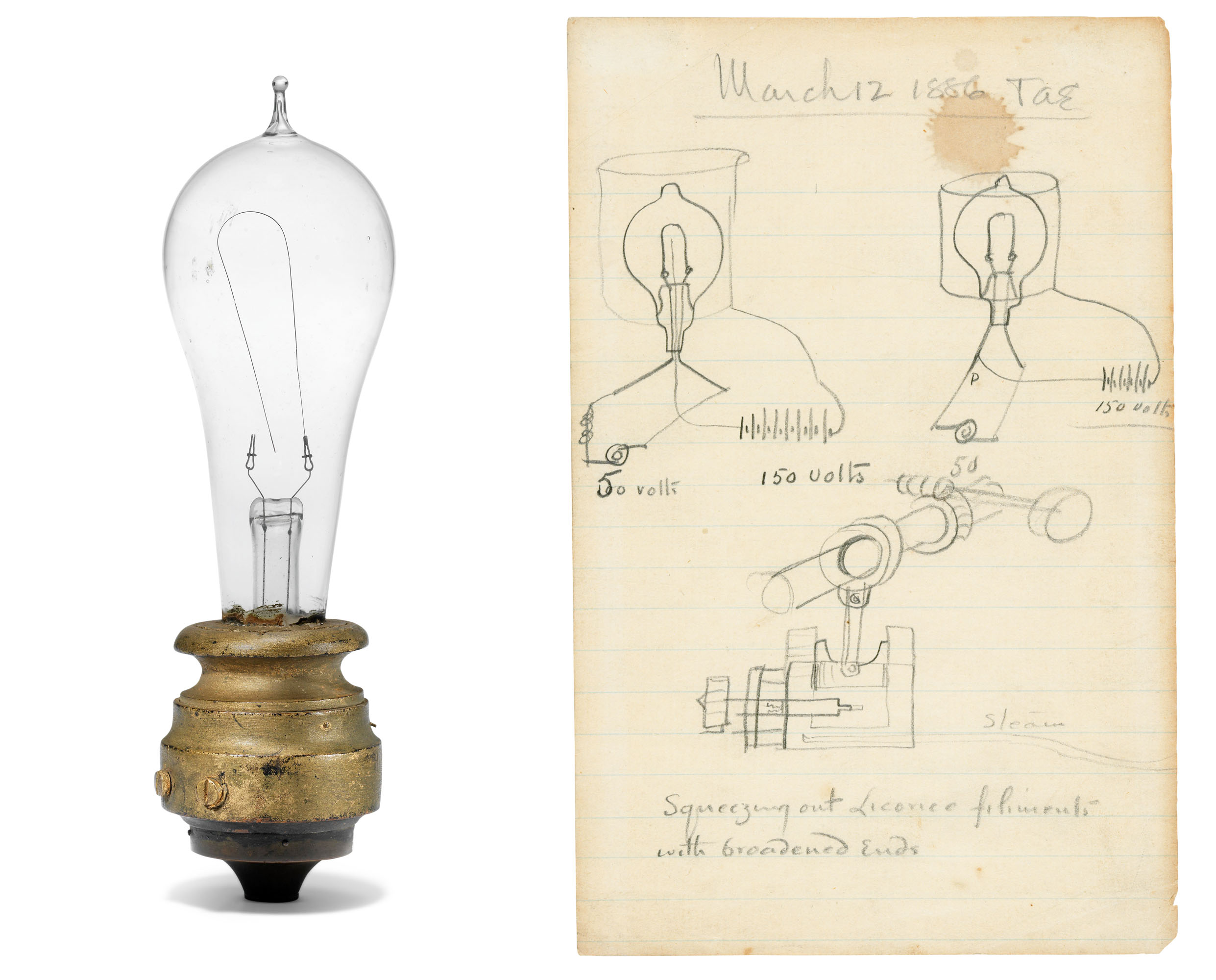Glimmend film tweede Edison works on his lightbulb, Thomas Edison. 1880-1886 | Christie's