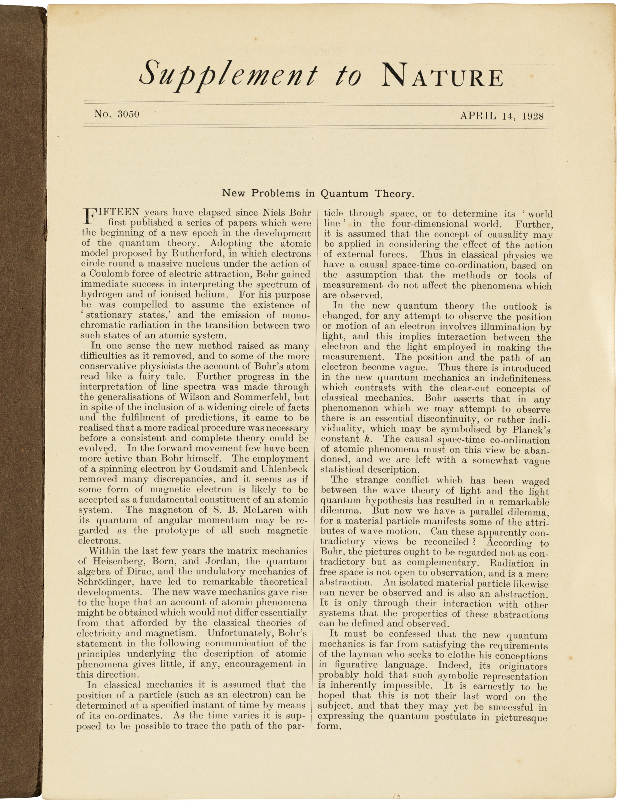 The complementarity principle, Niels Bohr. 14 April 1928 | Christie's