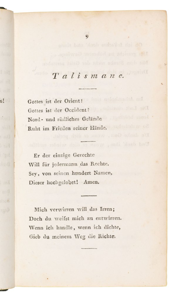 Johann Wolfgang von Goethe (1749-1832), West-oestlicher Divan. 1819 ...
