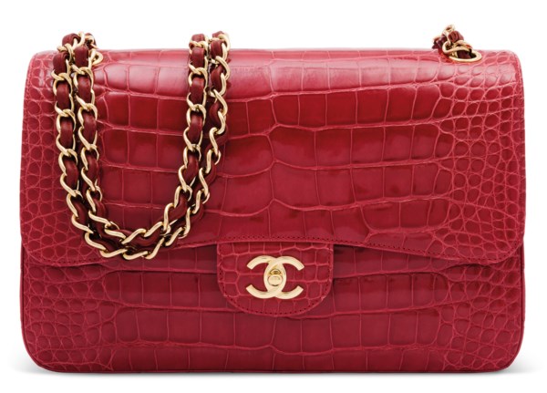 CHANEL Red Shiny Alligator Classic Mini Flap Bag with Silver Hardware