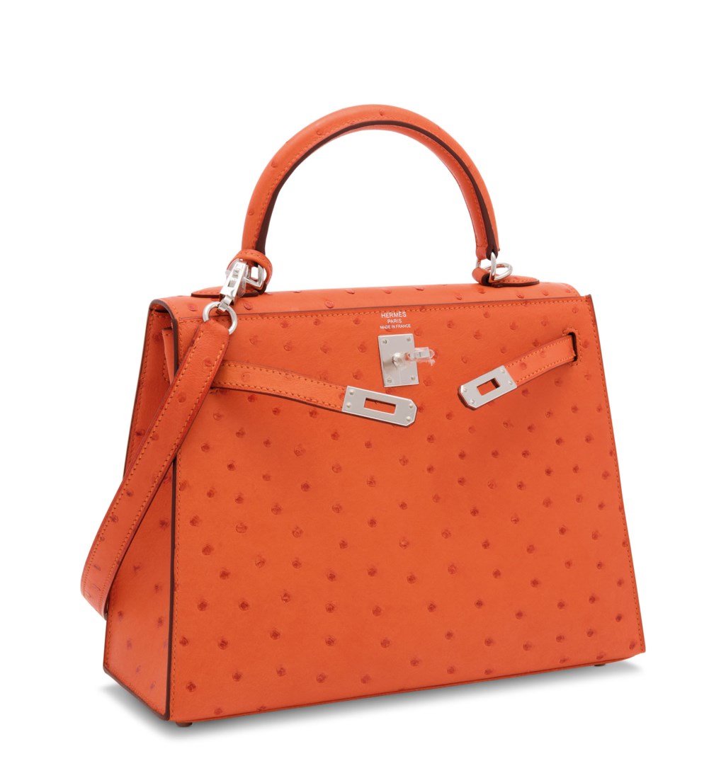 KELLY SELLIER 25 BAG IN FIRE ORANGE OSTRICH LEATHER WITH GOLD HARDWARE main image 1