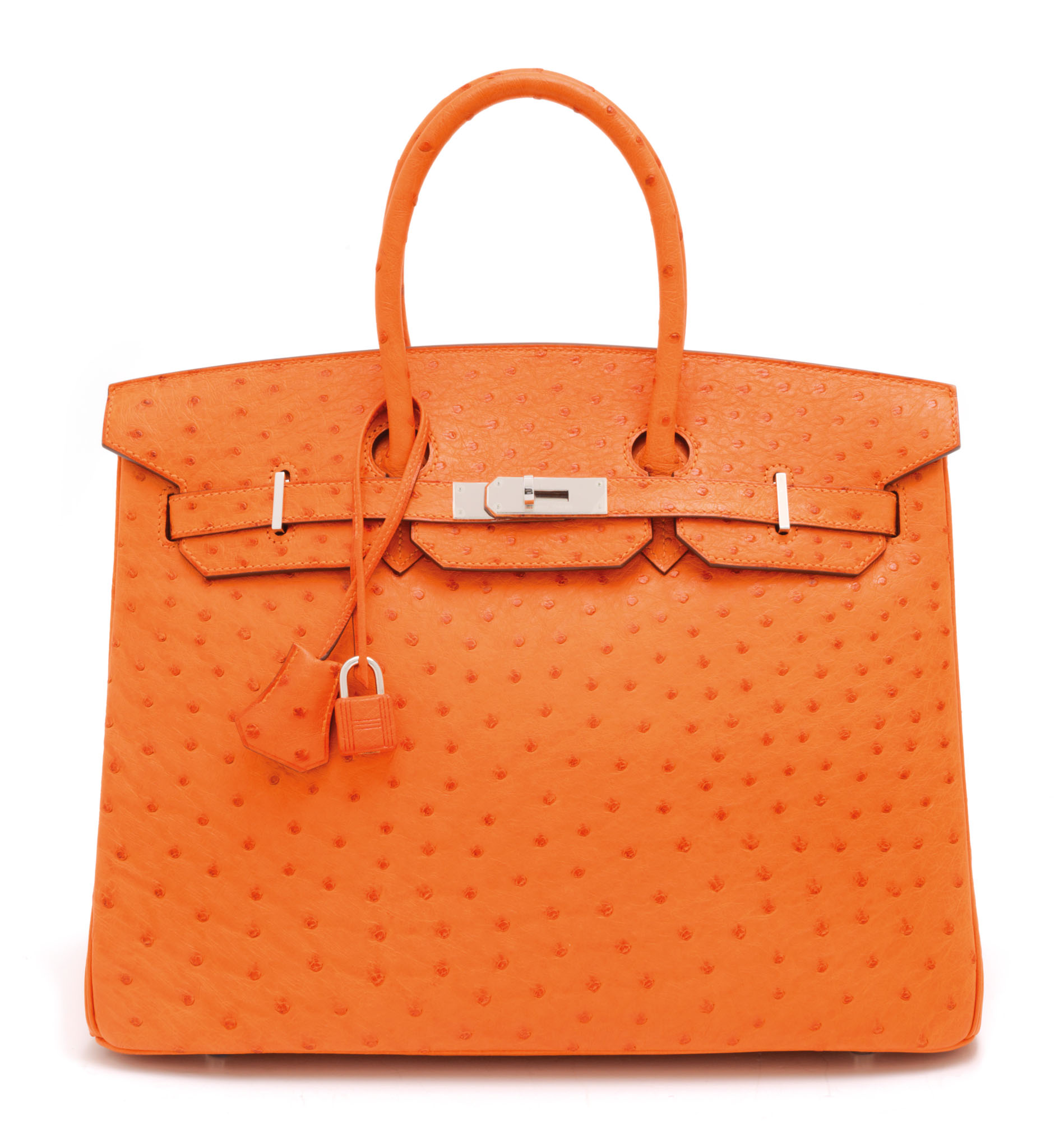 AN ORANGE H OSTRICH SELLIER KELLY 25 WITH PALLADIUM HARDWARE