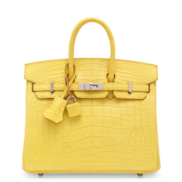 Hermes Birkin 25 Lime Yellow Matte Alligator Palladium Crocodile