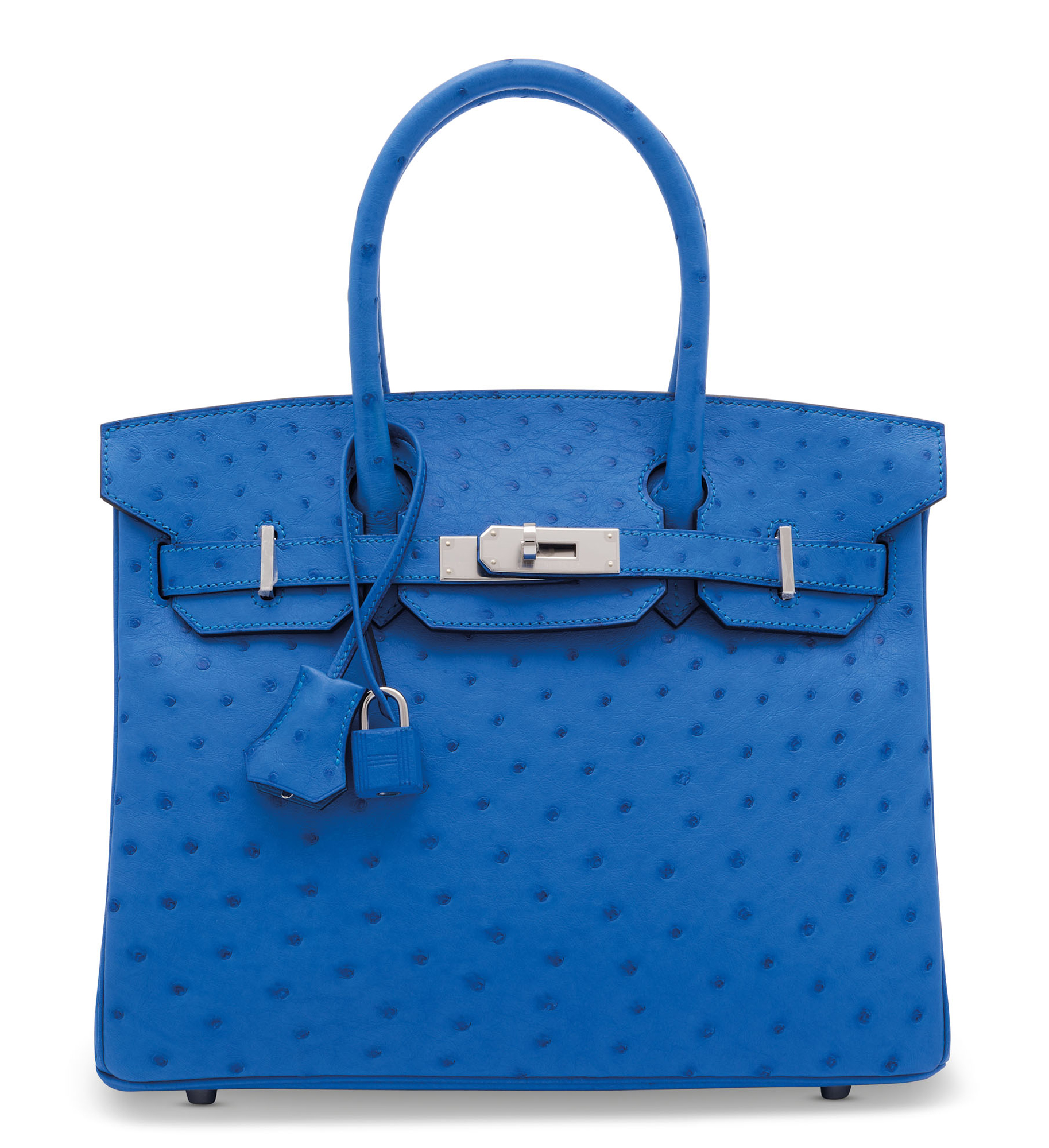 A BLEUET OSTRICH BIRKIN 30 WITH PALLADIUM HARDWARE