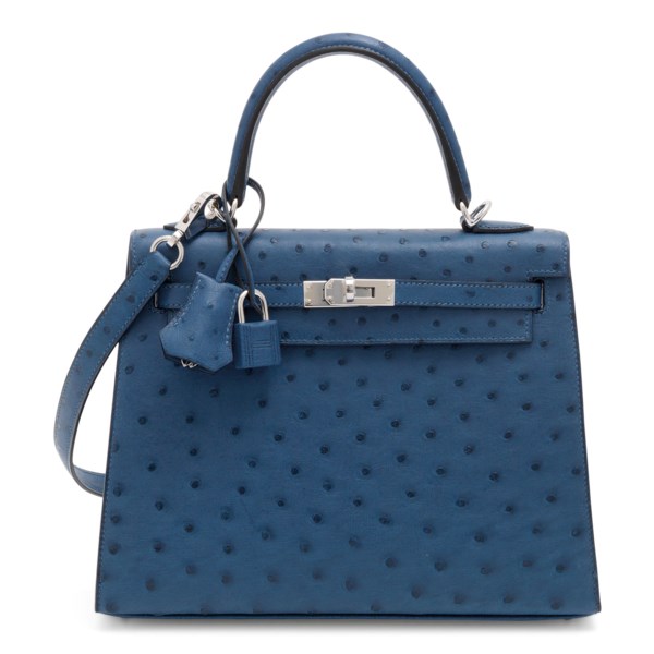 A DEEP BLUE OSTRICH SELLIER KELLY 25 WITH PALLADIUM HARDWARE, HERMÈS, 2019