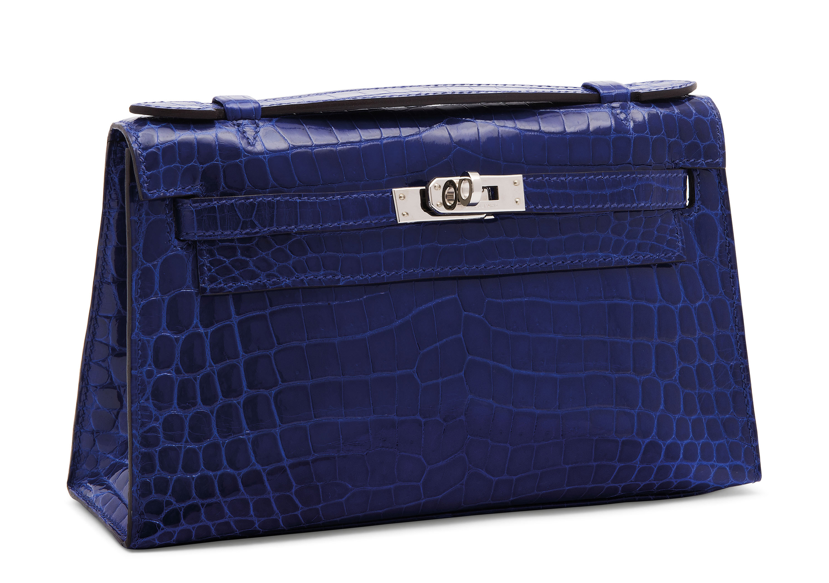 A SHINY BLEU ÉLECTRIQUE NILOTICUS CROCODILE KELLY POCHETTE WITH PALLADIUM  HARDWARE, HERMÈS, 2014 | Christie's