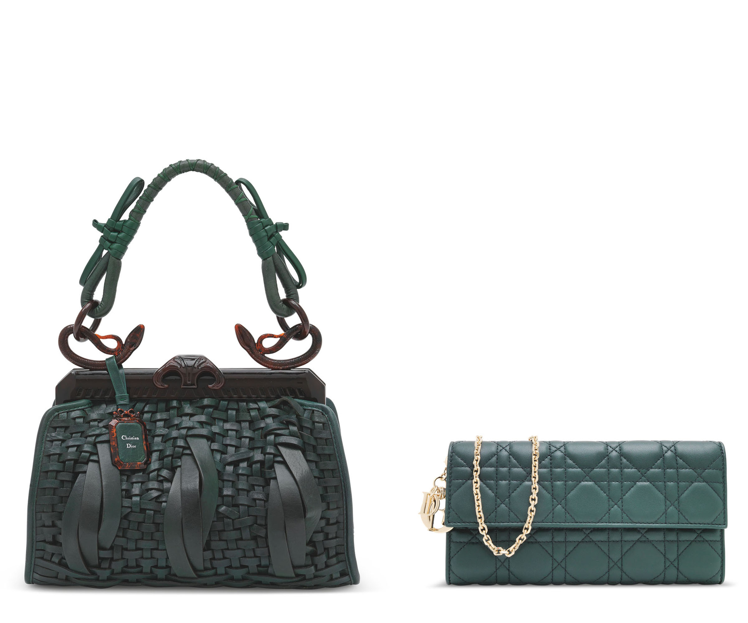 A SET OF TWO: A GREEN WOVEN LEATHER SAMOURAI BAG BY JOHN GALLIANO