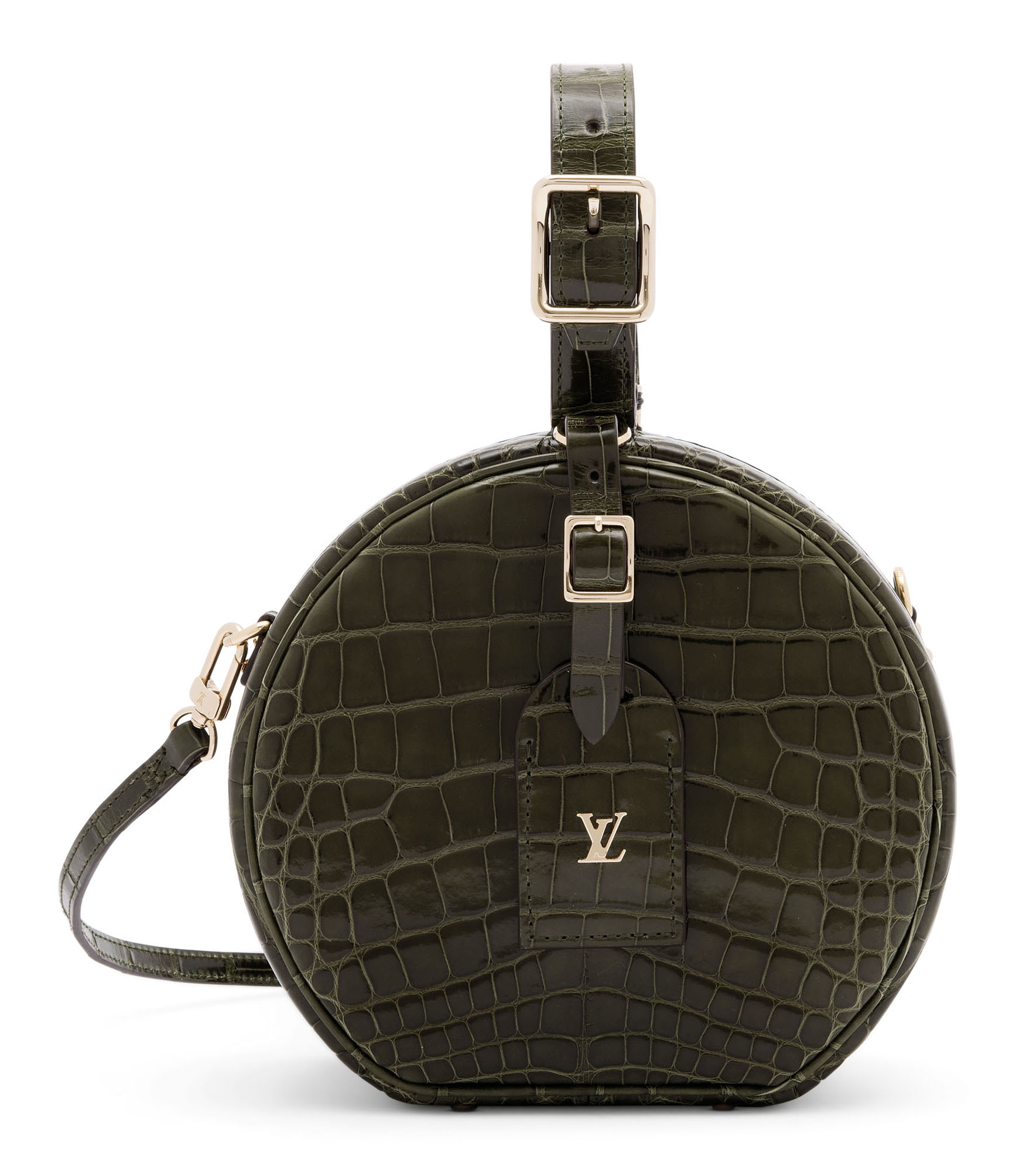 A SHINY OLIVE GREEN NILOTICUS CROCODILE PETITE BOÎTE CHAPEAU WITH GOLD HARDWARE, LOUIS VUITTON