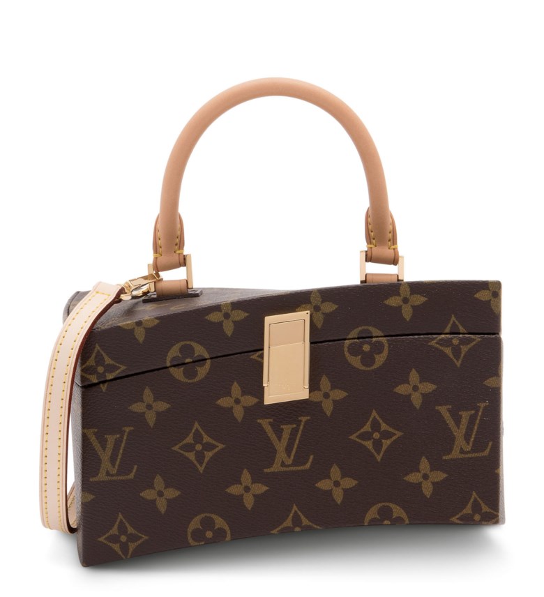A limited-edition Iconoclast monogram canvas twisted box with gold hardware by Frank Ghery, Louis Vuitton, 2015. 19.5 w x 11 h x 12 d cm.  Sold for £6,000 on 25 June 2020, Online