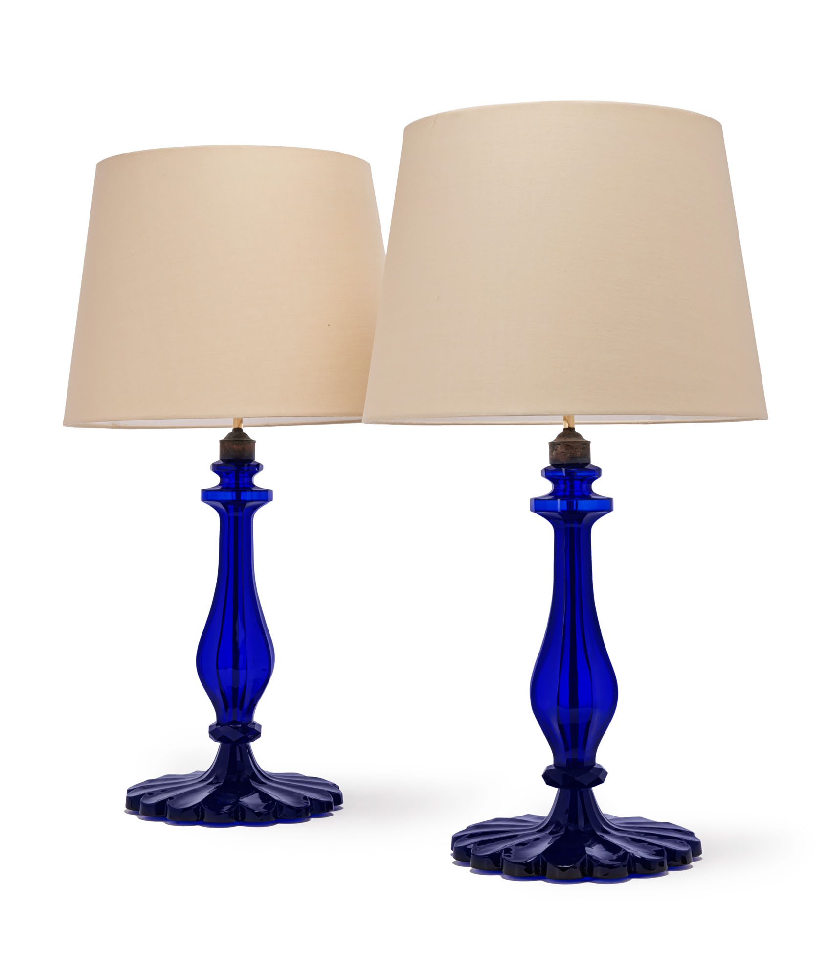 A PAIR OF MOULDED COBALT BLUE GLASS LAMPS MODERN Christie s