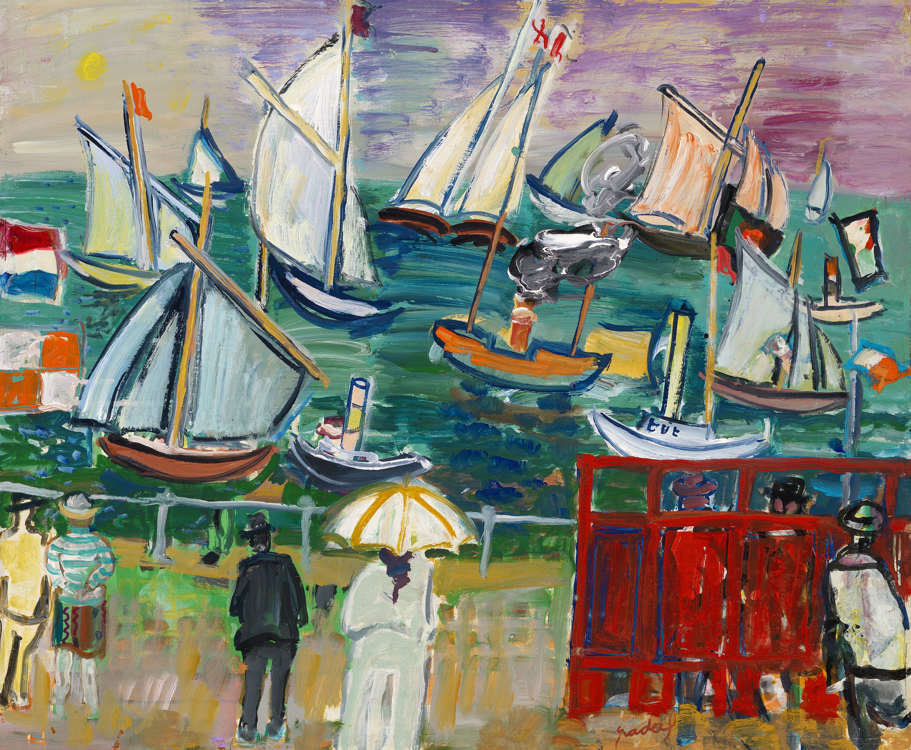 Carlos Nadal (1917-1998), M&eacute;diterran&eacute;e, 1962. Oil and acrylic on paper laid on canvas by the artist. 21&frac14; x 25&frac12; in (54 x 65 cm). Sold for &pound;20,000 on 17 July 2020, Online