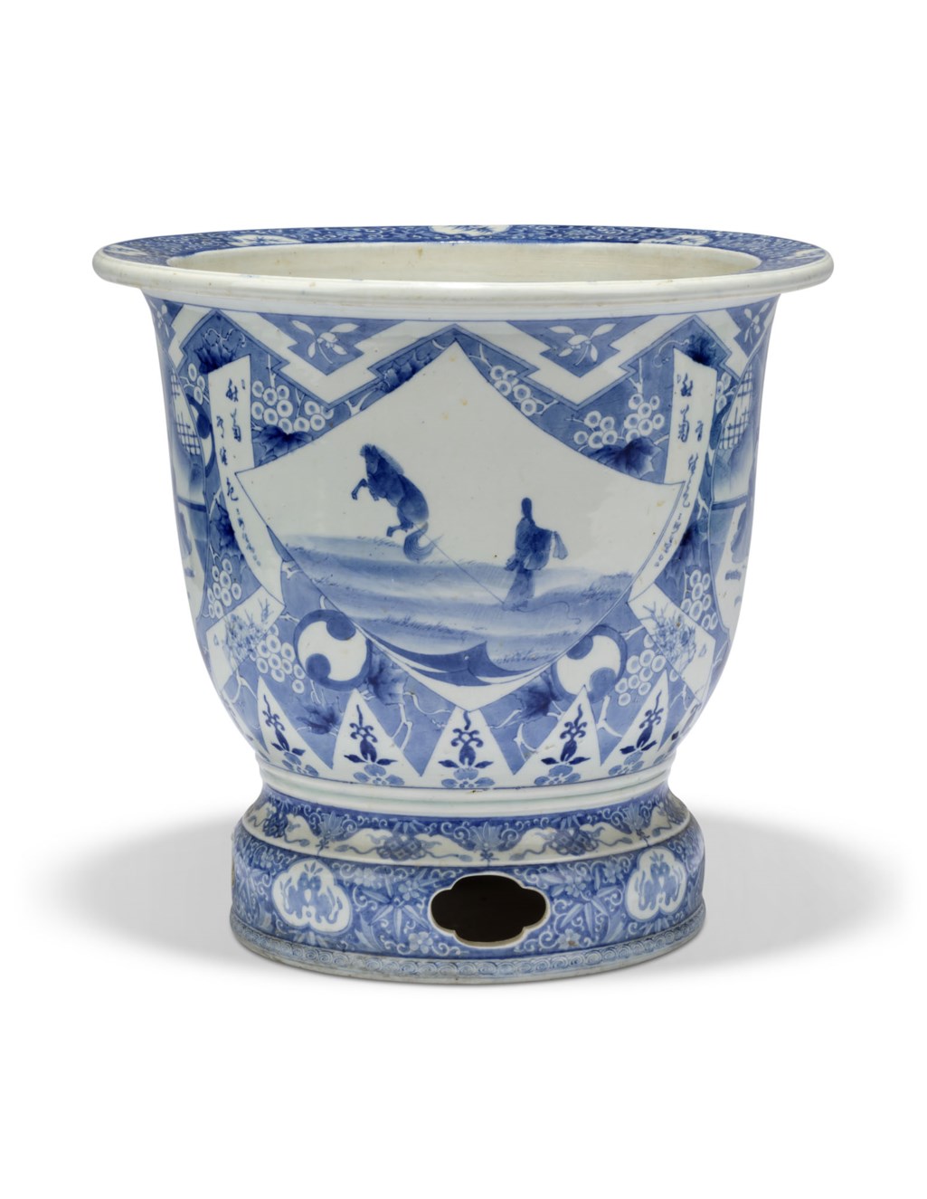 A JAPANESE BLUE AND WHITE PORCELAIN LARGE JARDINIERE, MEIJI PERIOD
