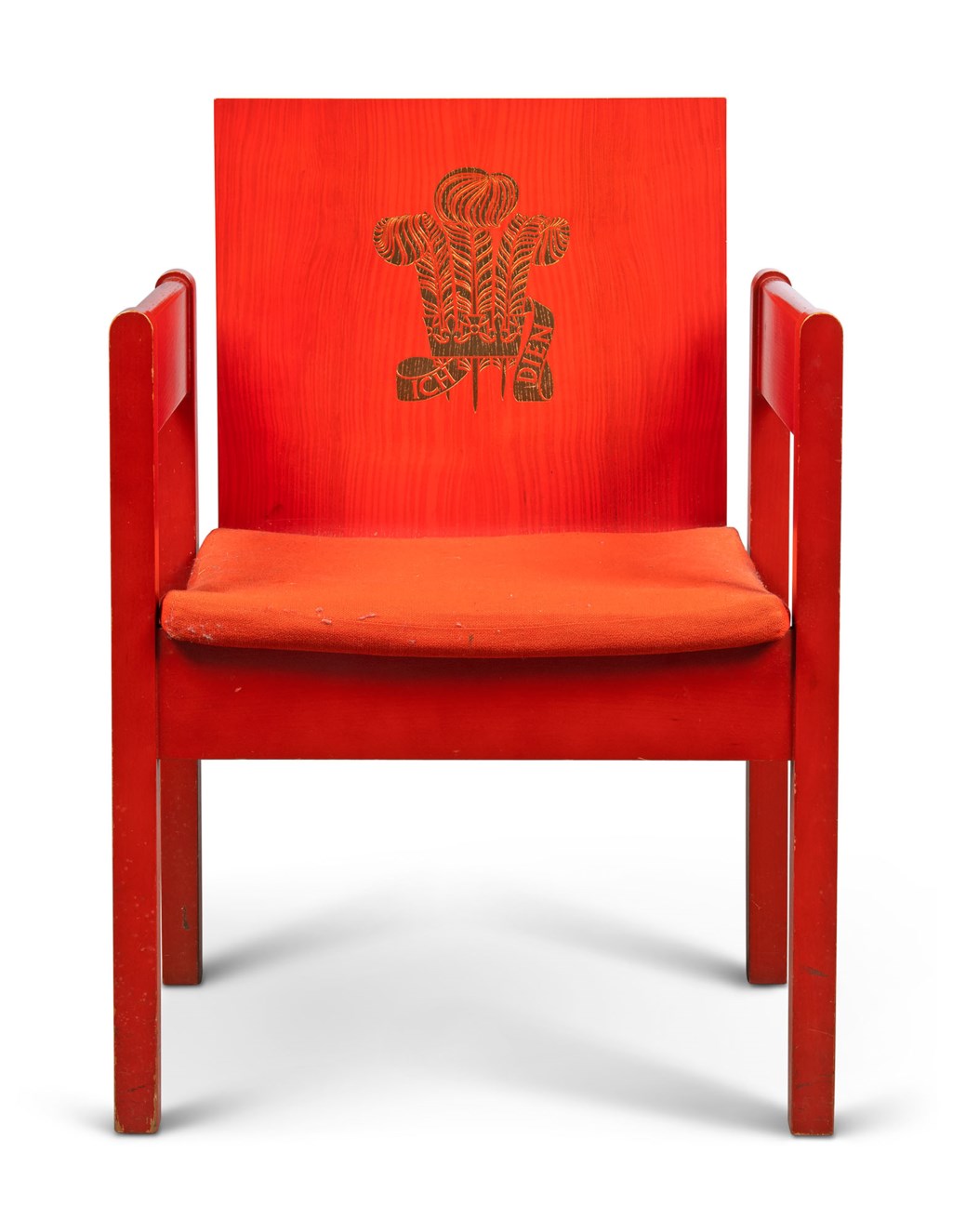 A PAIR OF REDPAINTED ASHLAMINATE PRINCE OF WALES INVESTITURE CHAIRS