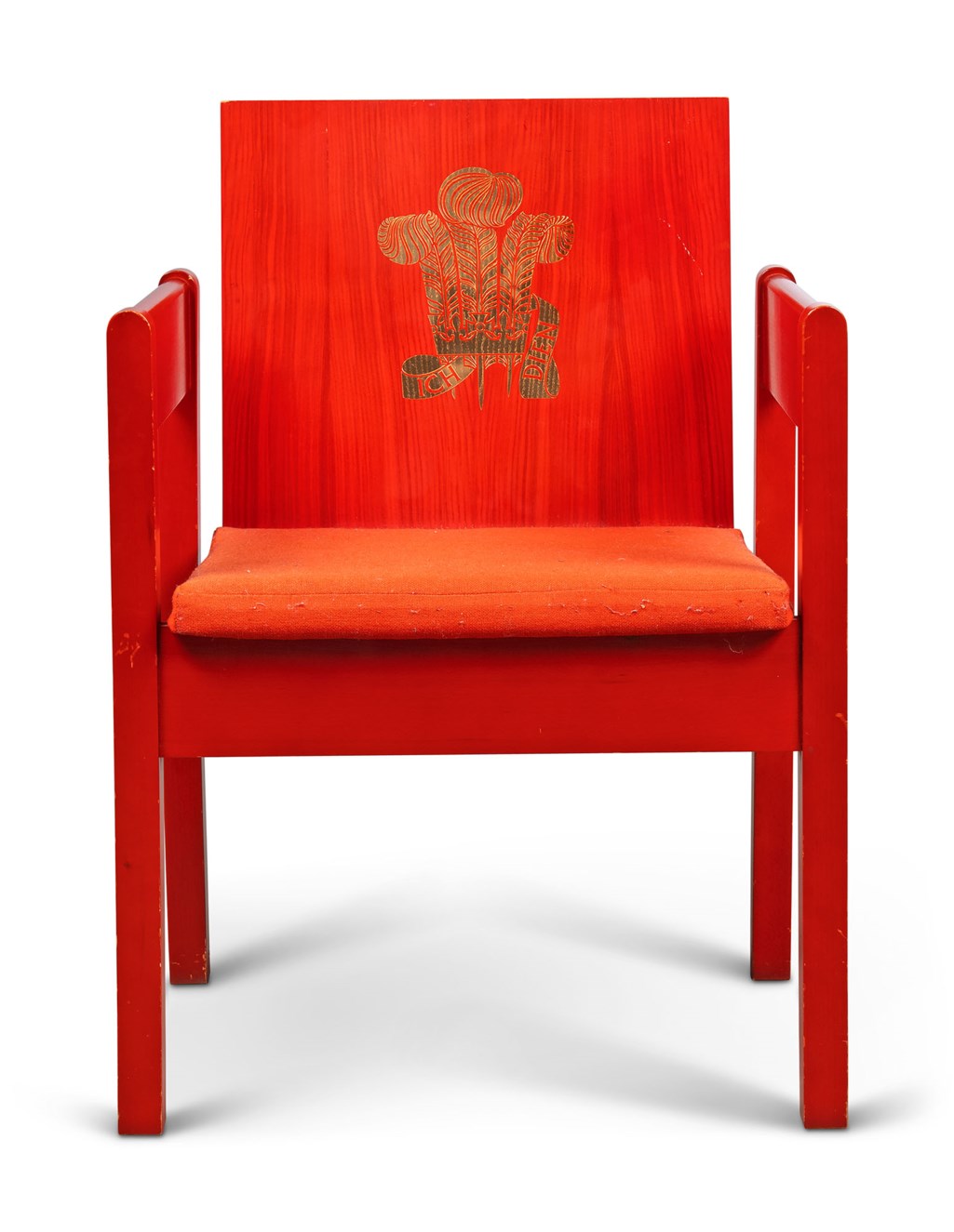 A PAIR OF REDPAINTED ASHLAMINATE PRINCE OF WALES INVESTITURE CHAIRS