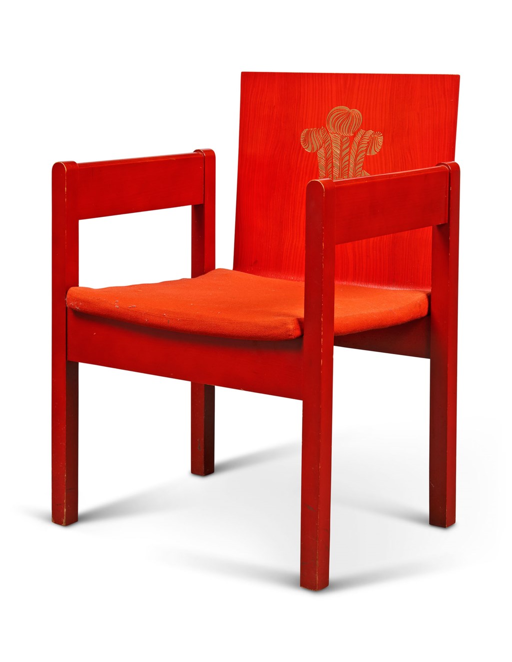 A PAIR OF REDPAINTED ASHLAMINATE PRINCE OF WALES INVESTITURE CHAIRS
