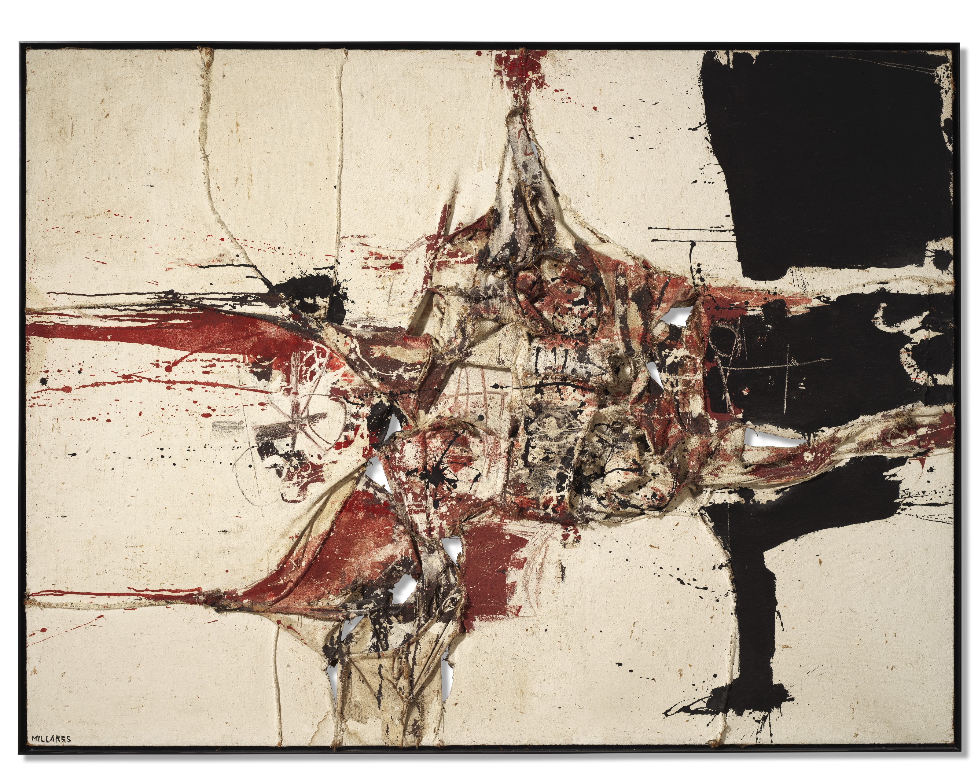 Manolo Millares (1926-1972), Cuadro 54, 1959. Oil and string on burlap. 59 x 78&frac34;  in (150 x 200  cm). Sold for &pound;1,091,250 on 10 July 2020 at Christie&rsquo;s in London. &copy; 2020 Artists Rights Society (ARS), New York
