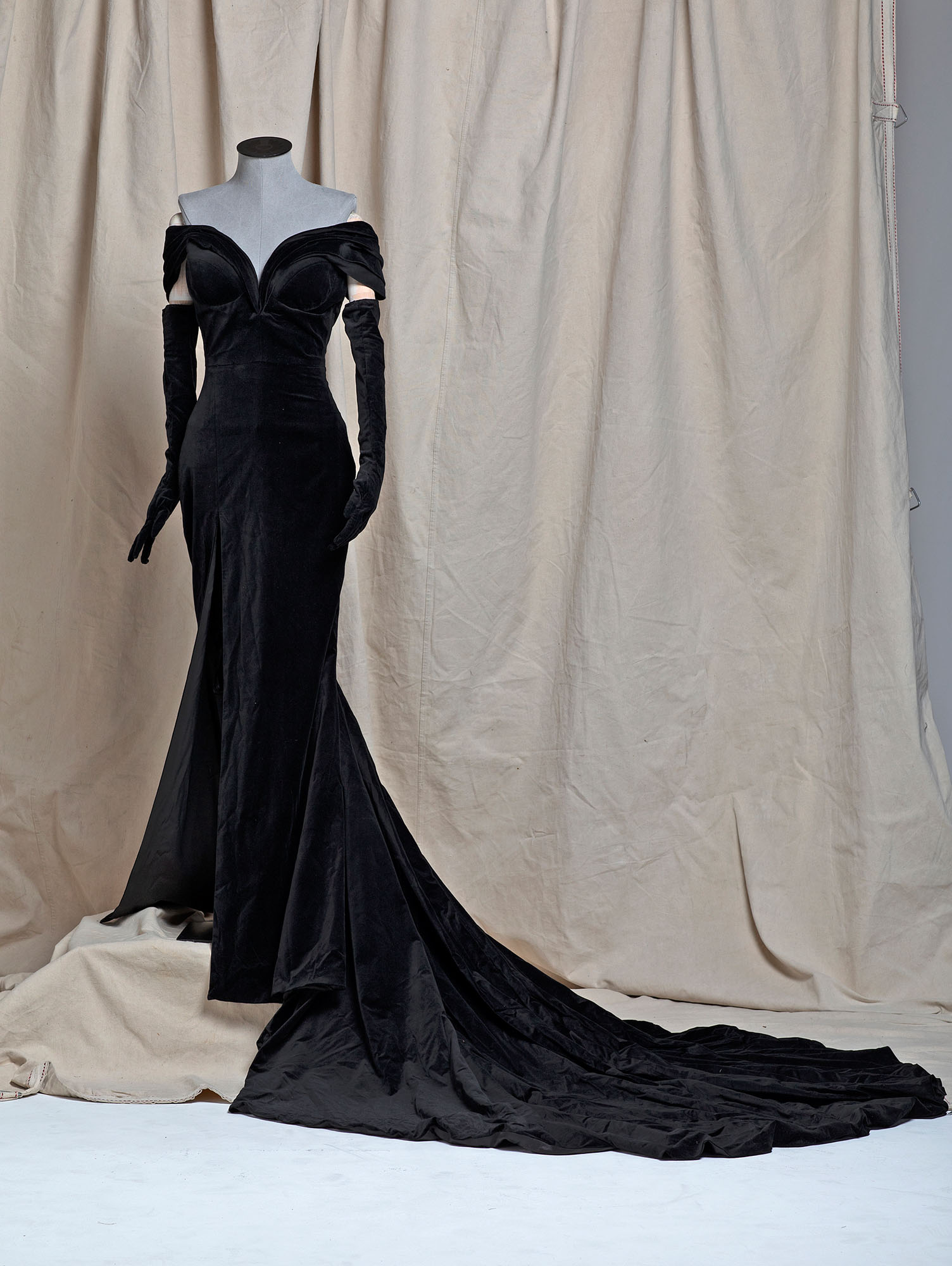 Black velvet shop gowns