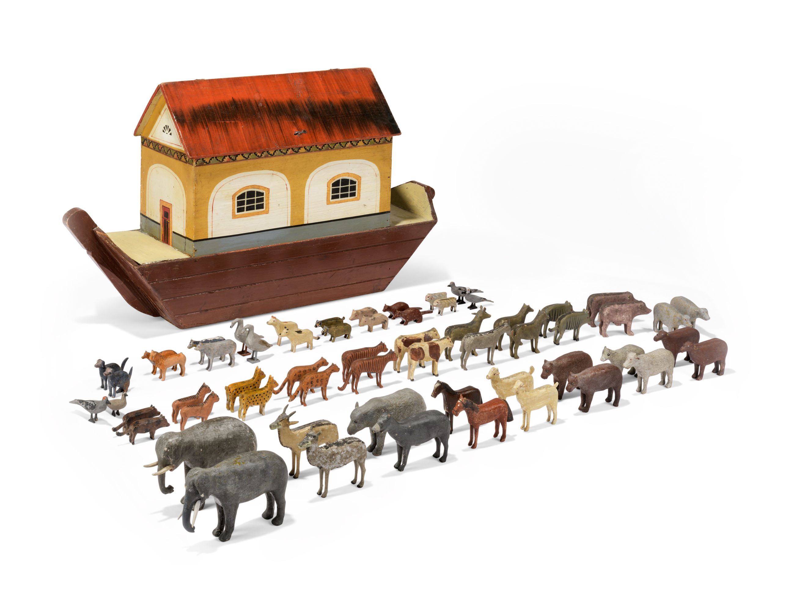 A POLYCHROME-DECORATED PINE MODEL OF NOAH'S ARK, CIRCA 1920S