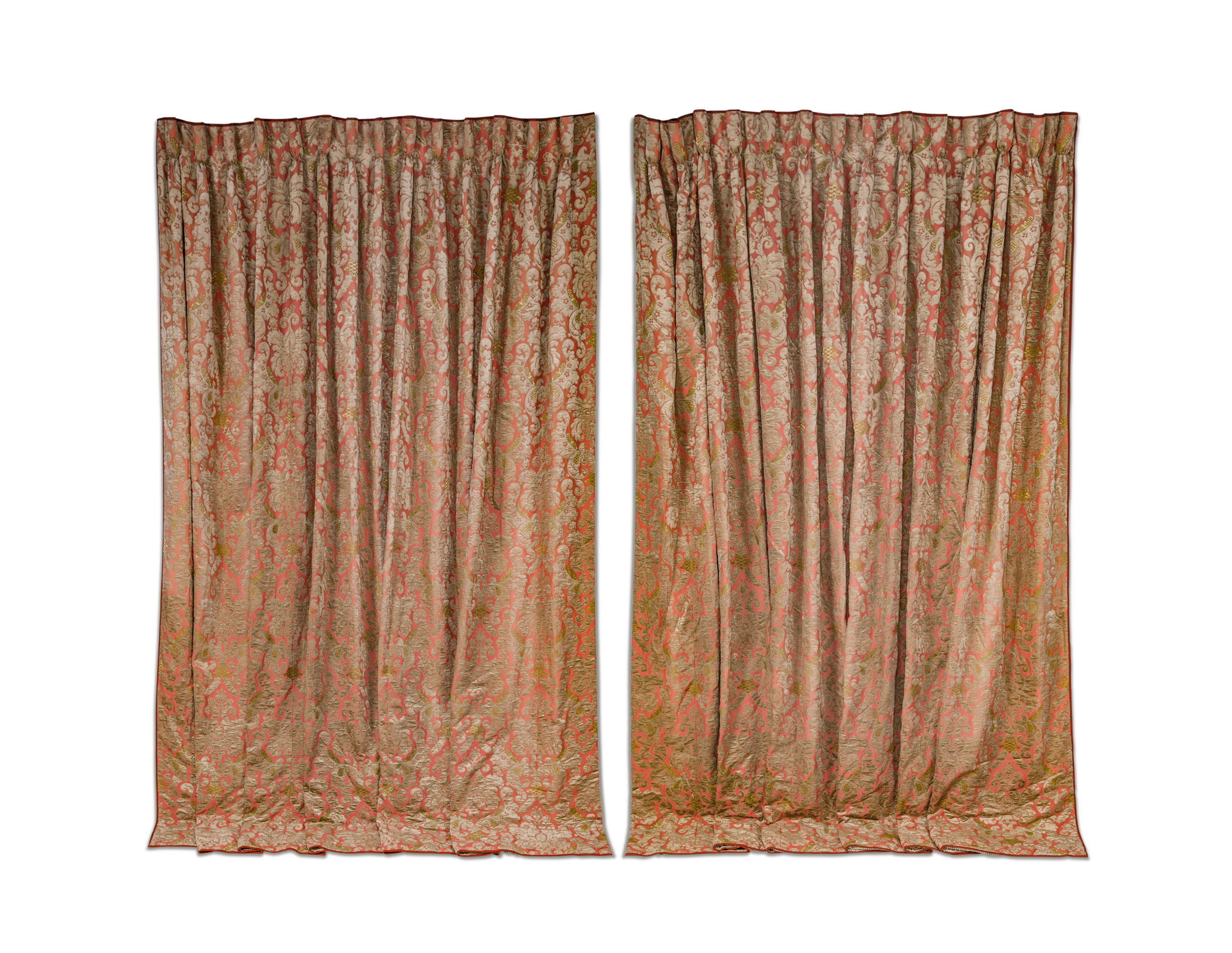 A Pair Of Pink Linen And Green And Oatmeal Velvet Applique Brockham Curtains By Sibyl Colefax John Fowler Modern Christie S