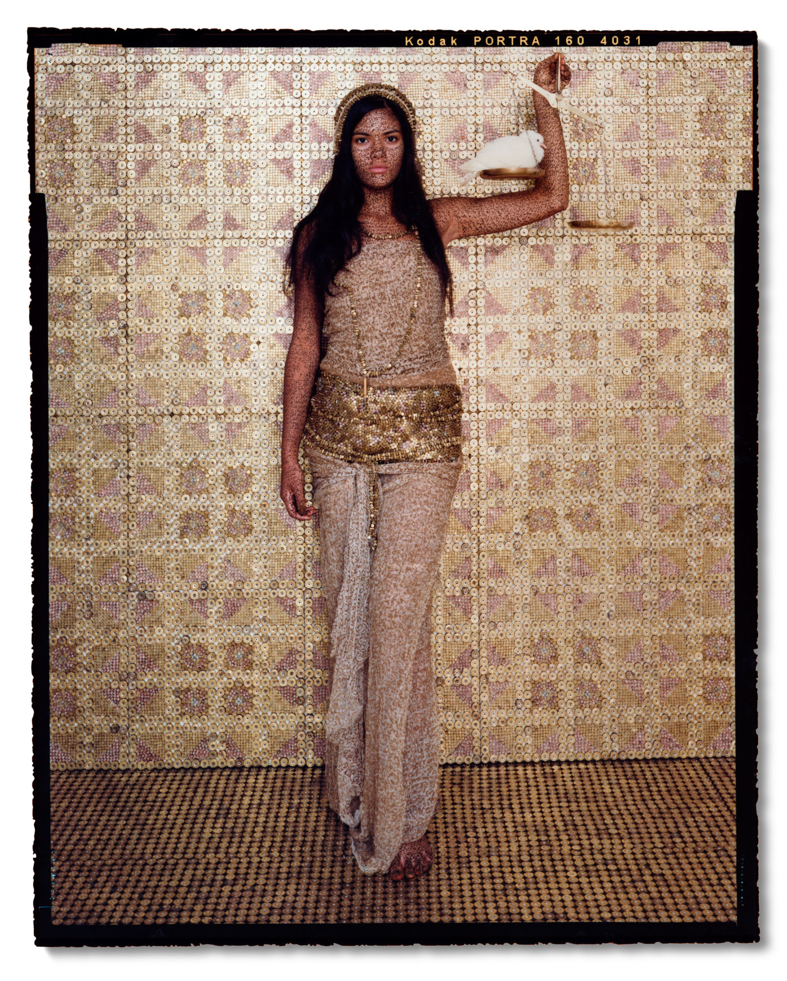 Lalla Essaydi (b. 1956), Bullets Revisited 15, 2012. Chromogenic dye coupler print mounted to aluminium. 40 x 30 in (101.6 x 76.2 cm). Sold for &pound;11,875 on 24 November 2020 at Christie&rsquo;s Online