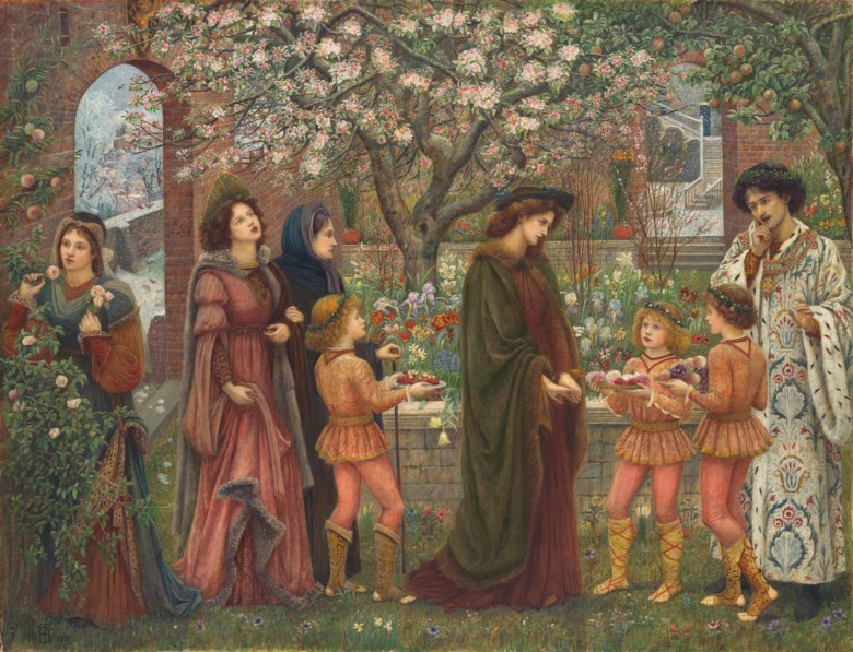 Marie Spartali Stillman (1844-1927), The Enchanted Garden, 1889. Pencil, watercolour and bodycolour heightened with gum arabic on paper. 30⅝ x 39¾ in (77.9 x 101.2 cm). Sold for £874,500 on 10 December 2020 at Christie’s in London