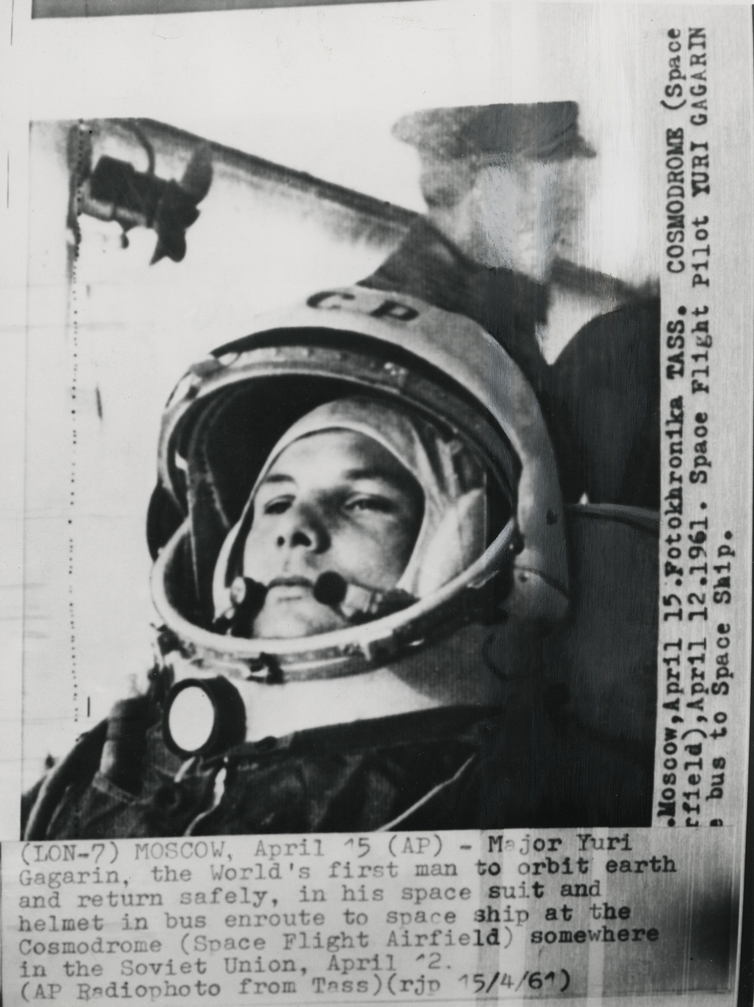 Yuri Gagarin, first human in space and to orbit the Earth, Vostok 1