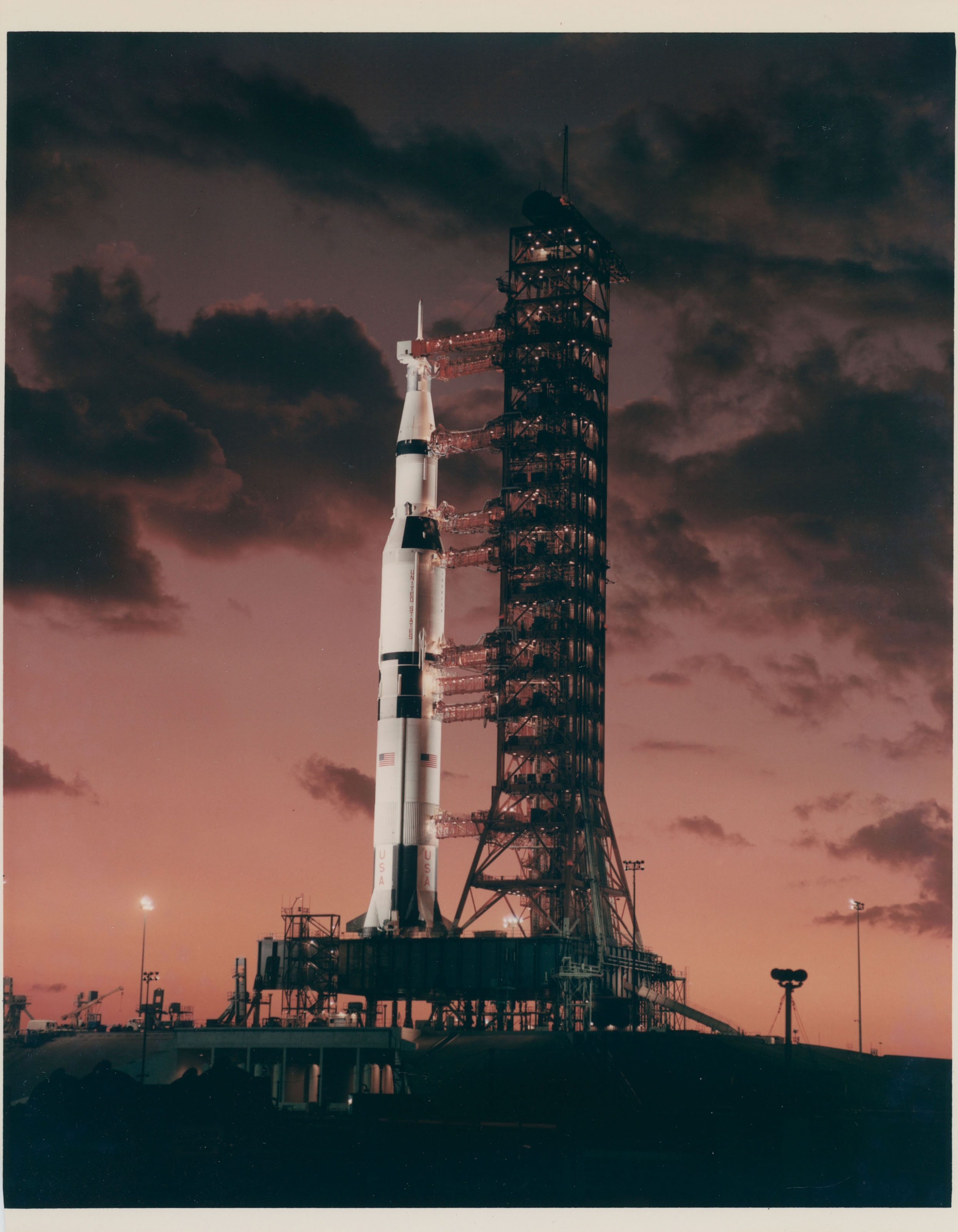 The first Saturn V rocket at Sunset; mating and erection of the Saturn