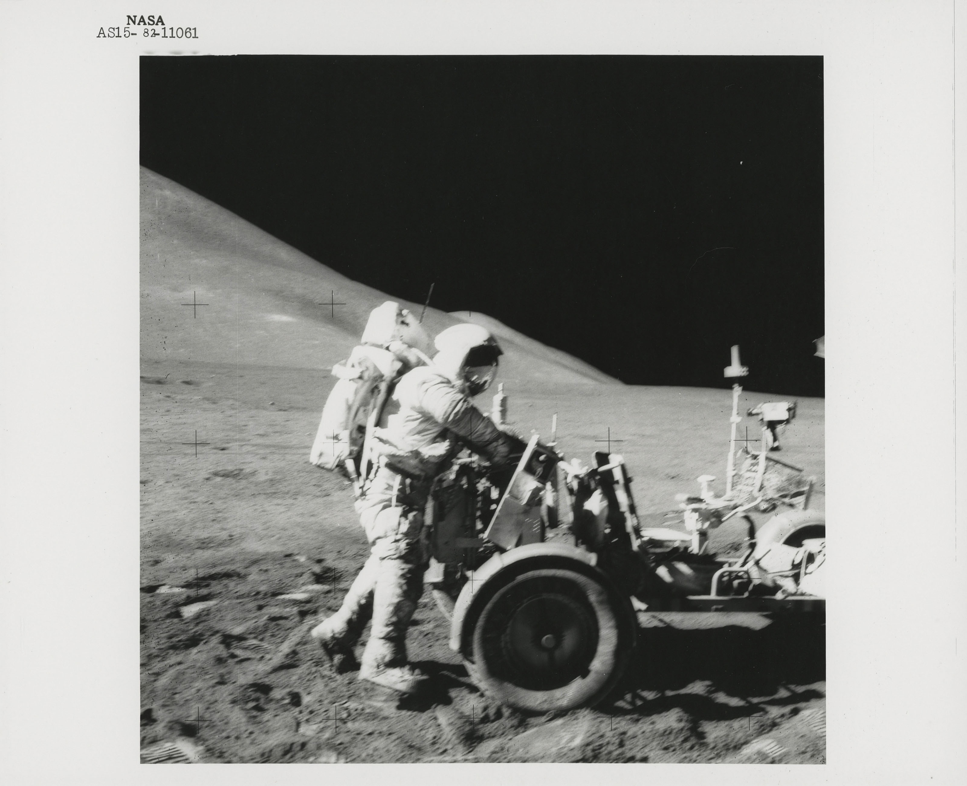 Views at the lunar-science station: David Scott at the Rover; human ...
