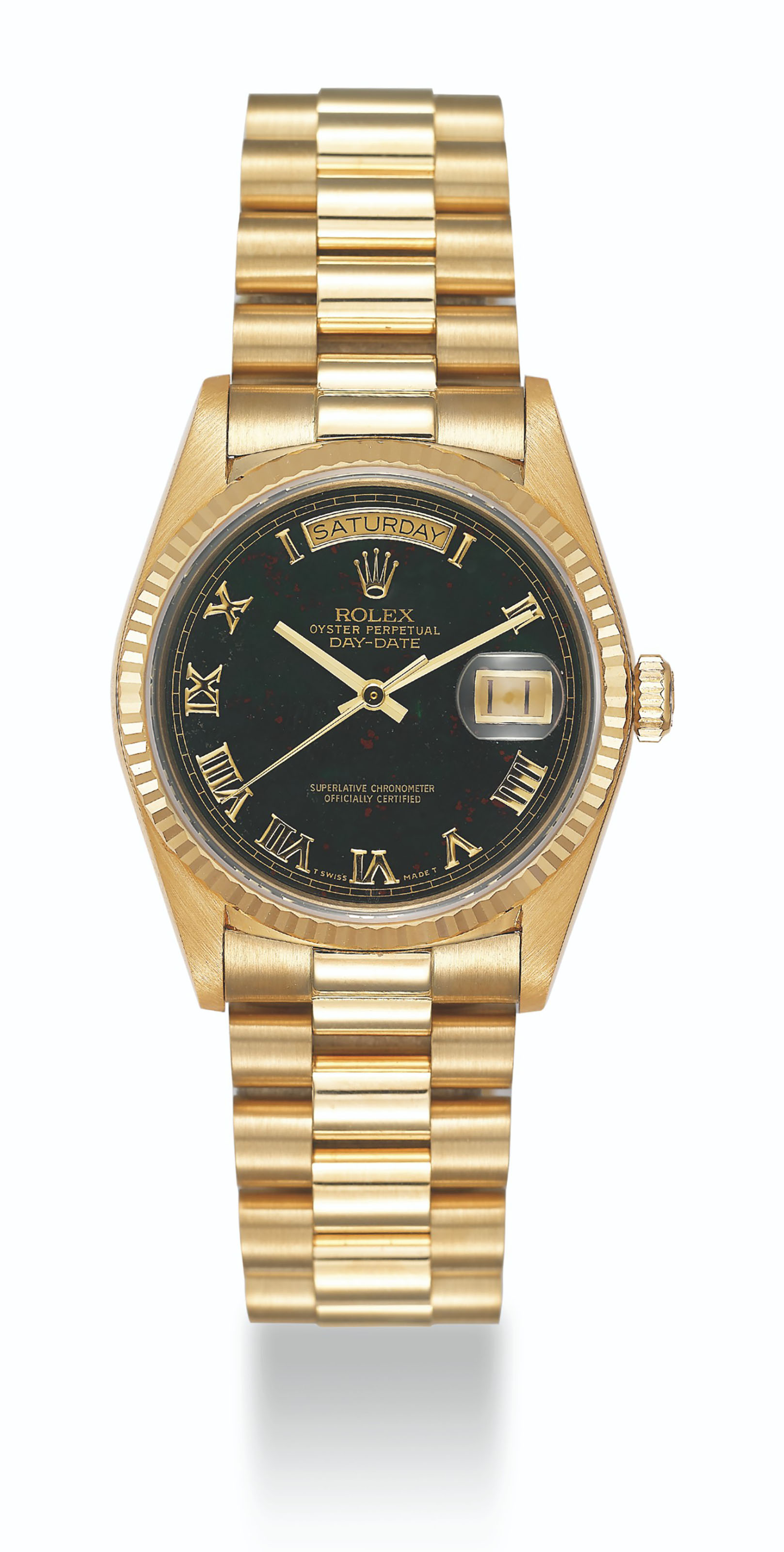 ROLEX GOLD DAY DATE WITH BLOODSTONE DIAL REF. 18038 CASE NO. 9 820 481 Christie s