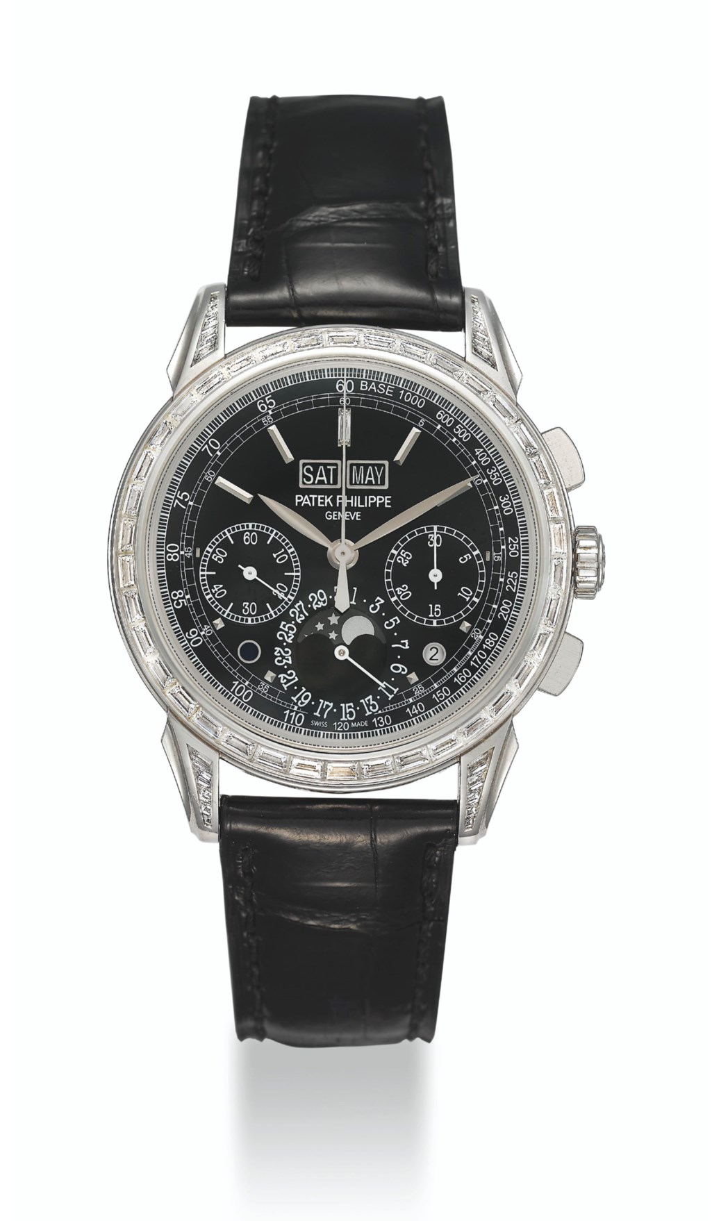 PATEK PHILIPPE, PLATINUM AND DIAMONDS PERPETUAL CALENDAR CHRONOGRAPH