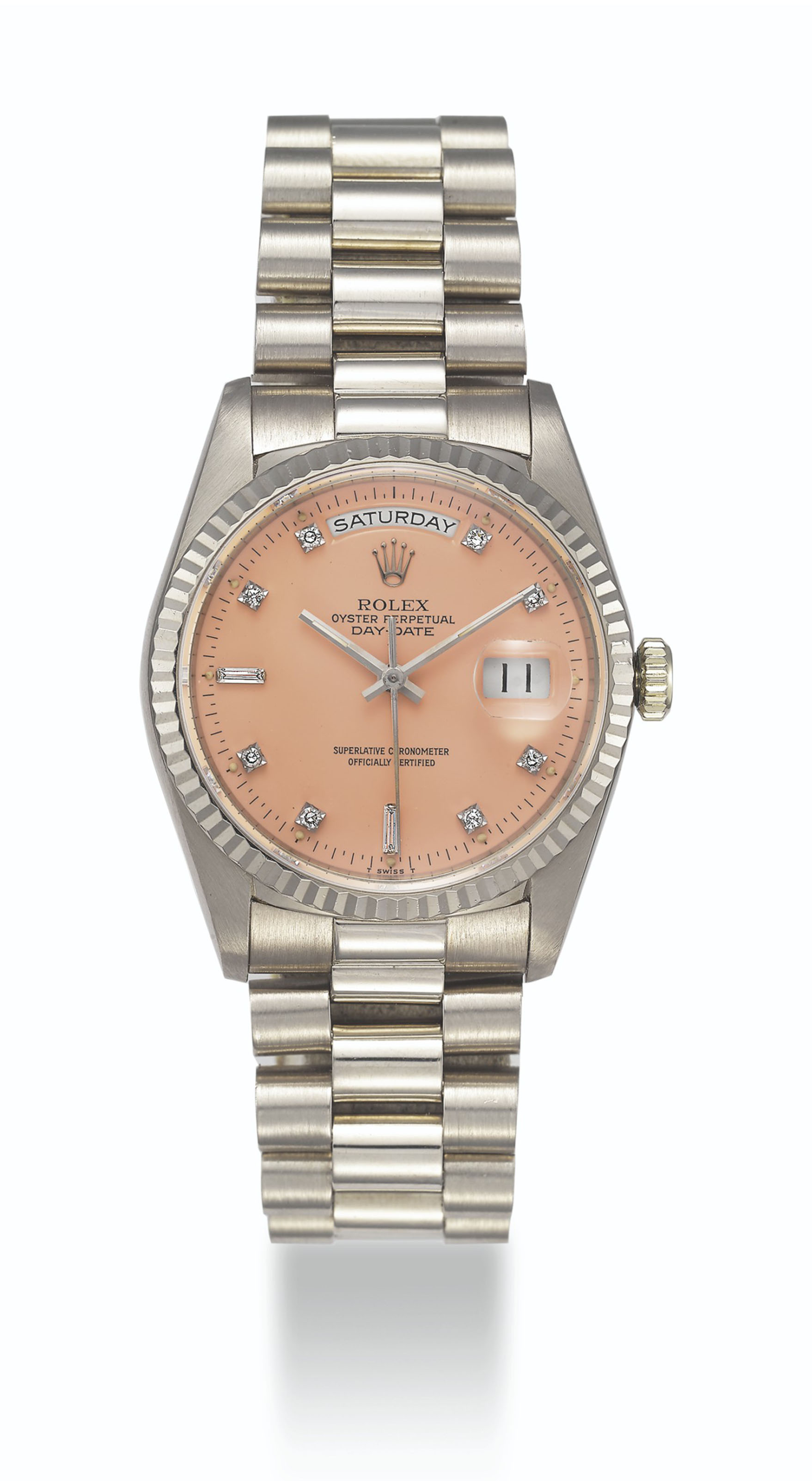 Salmon Rolex Stella Day Date ROLEX, WHITE GOLD AND DIAMONDS DAY