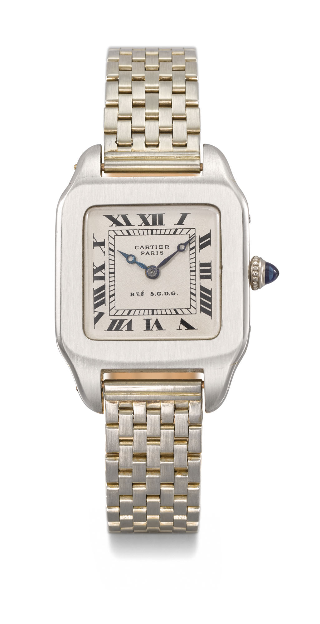 Cartier. A fine and rare platinum and 18K gold squareshaped wristwatch