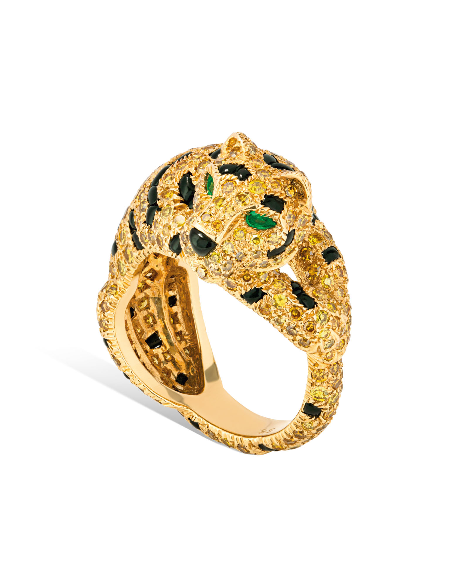 COLOURED DIAMOND, ONYX AND EMERALD RING, CARTIER
