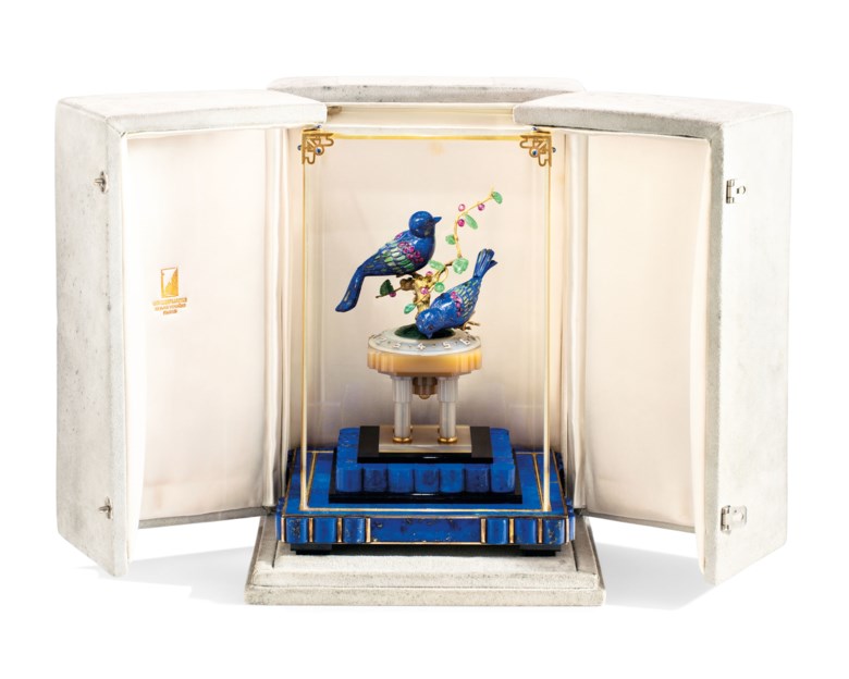 An Art Deco multi-gem desk clock, by Van Cleef & Arpels, 1928. 13.5 x 13.5 x 15 cm. Sold for CHF 1,032,000 on 10 November 2020 at Christie’s in Geneva