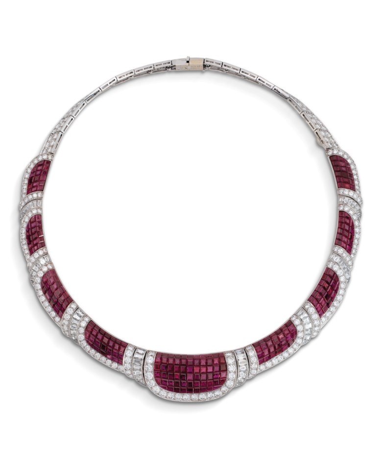 Rare ruby and diamond Mystery Set necklace, by Van Cleef & Arpels. Sold for CHF 387,500 on 10 November 2020 at Christie’s in Geneva