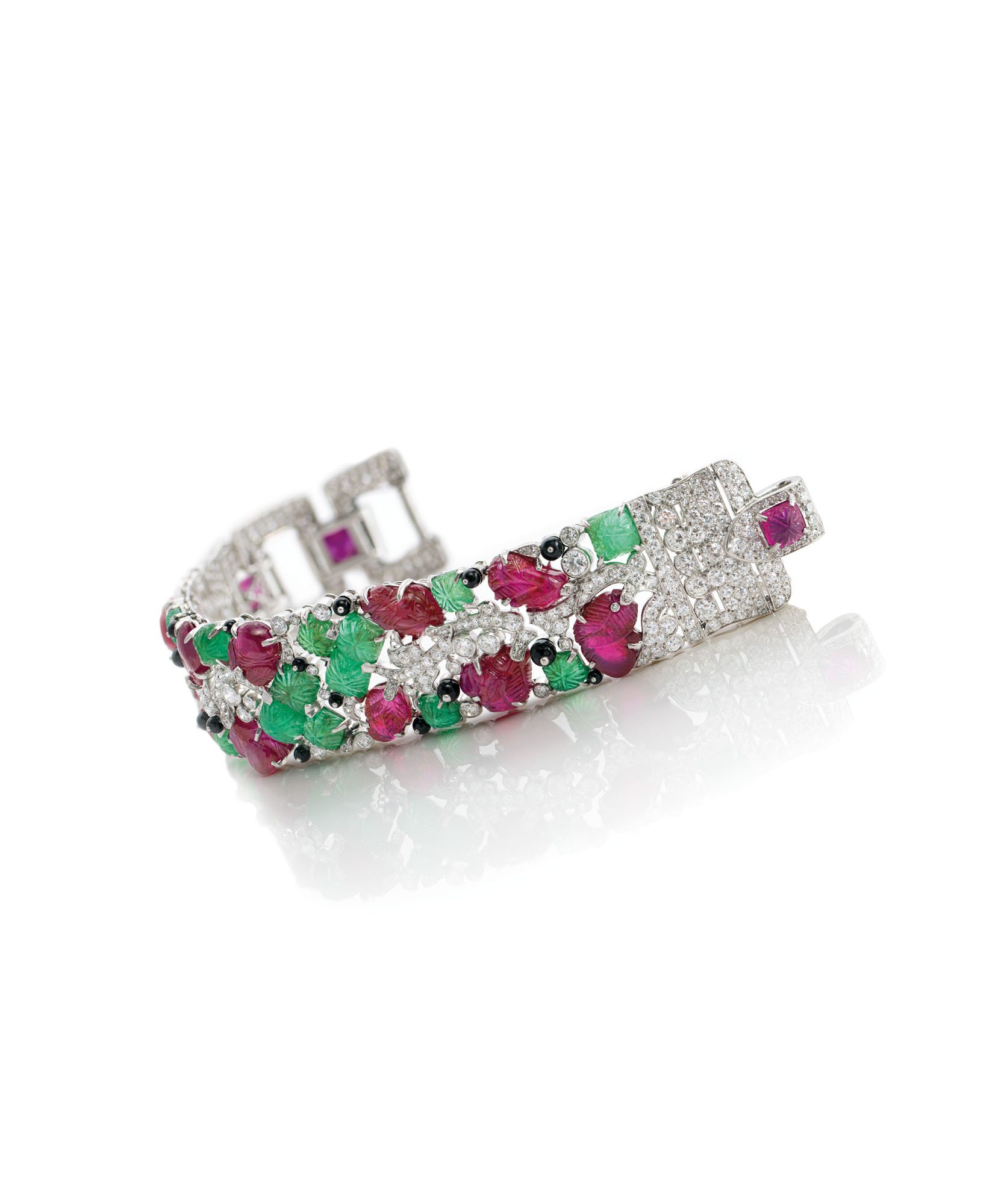 MAGNIFICENT ART DECO MULTI GEM TUTTI FRUTTI BRACELET CARTIER