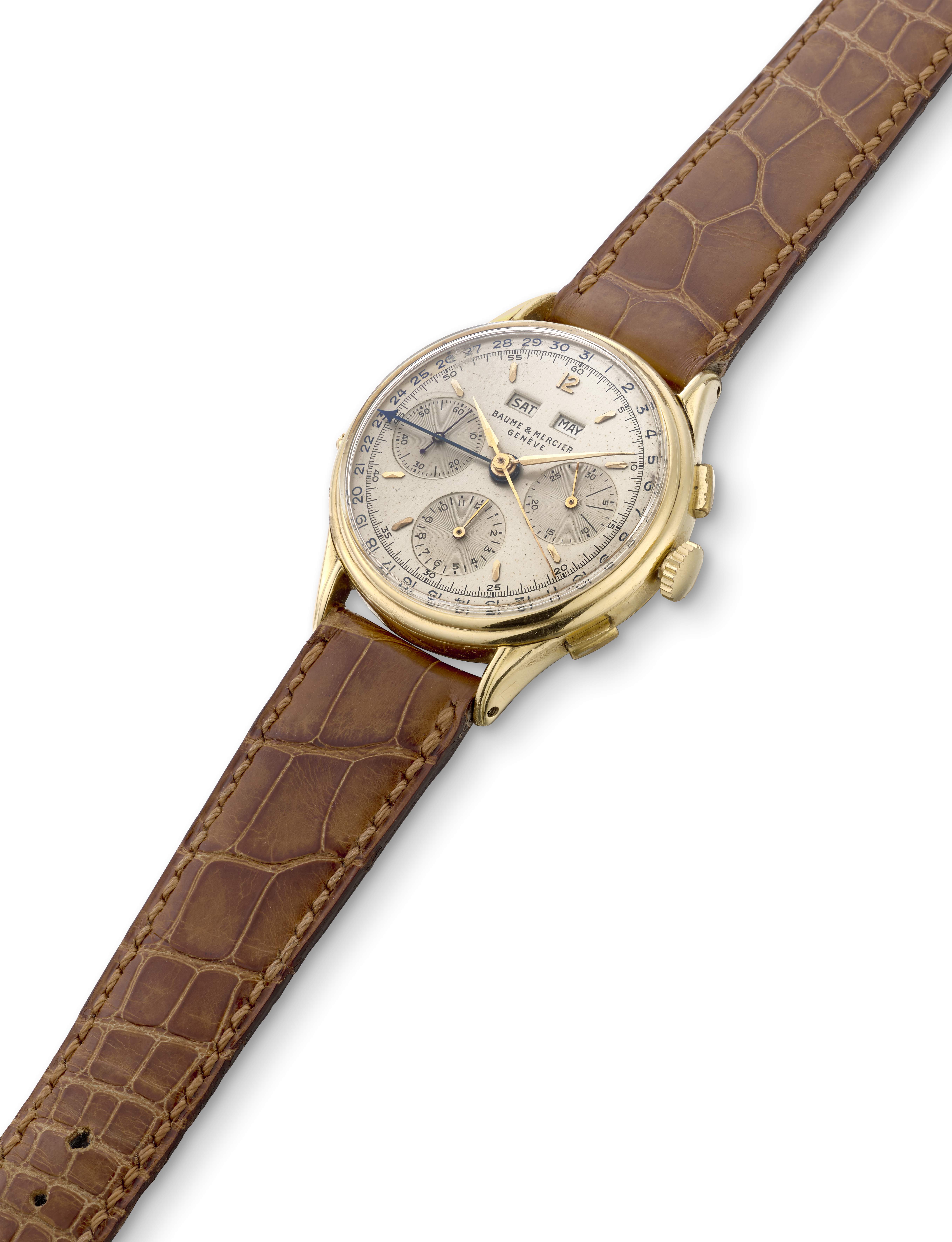 BAUME MERCIER, YELLOW GOLD TRIPLE CALENDAR CHRONOGRAPH