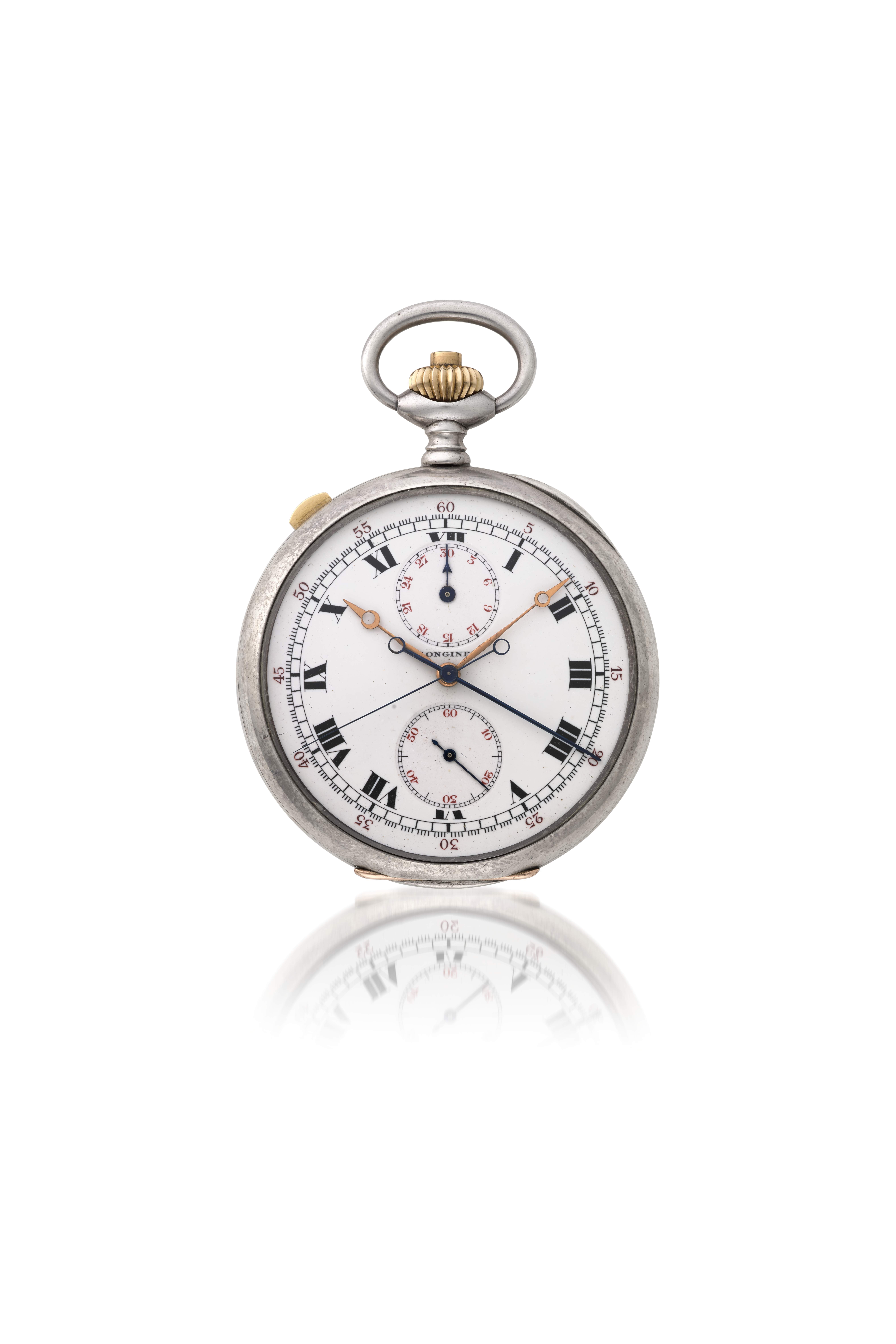LONGINES, SILVER SPLIT SECONDS CHRONOGRAPH POCKET WATCH, MOVEMENT/CASE