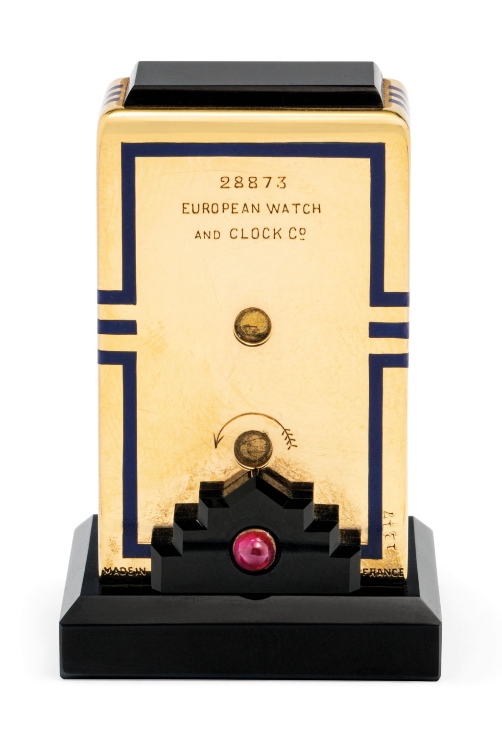 ART DECO ONYX, ENAMEL AND RUBY 'MIGNONETTE' CLOCK, CARTIER, | Christie’s
