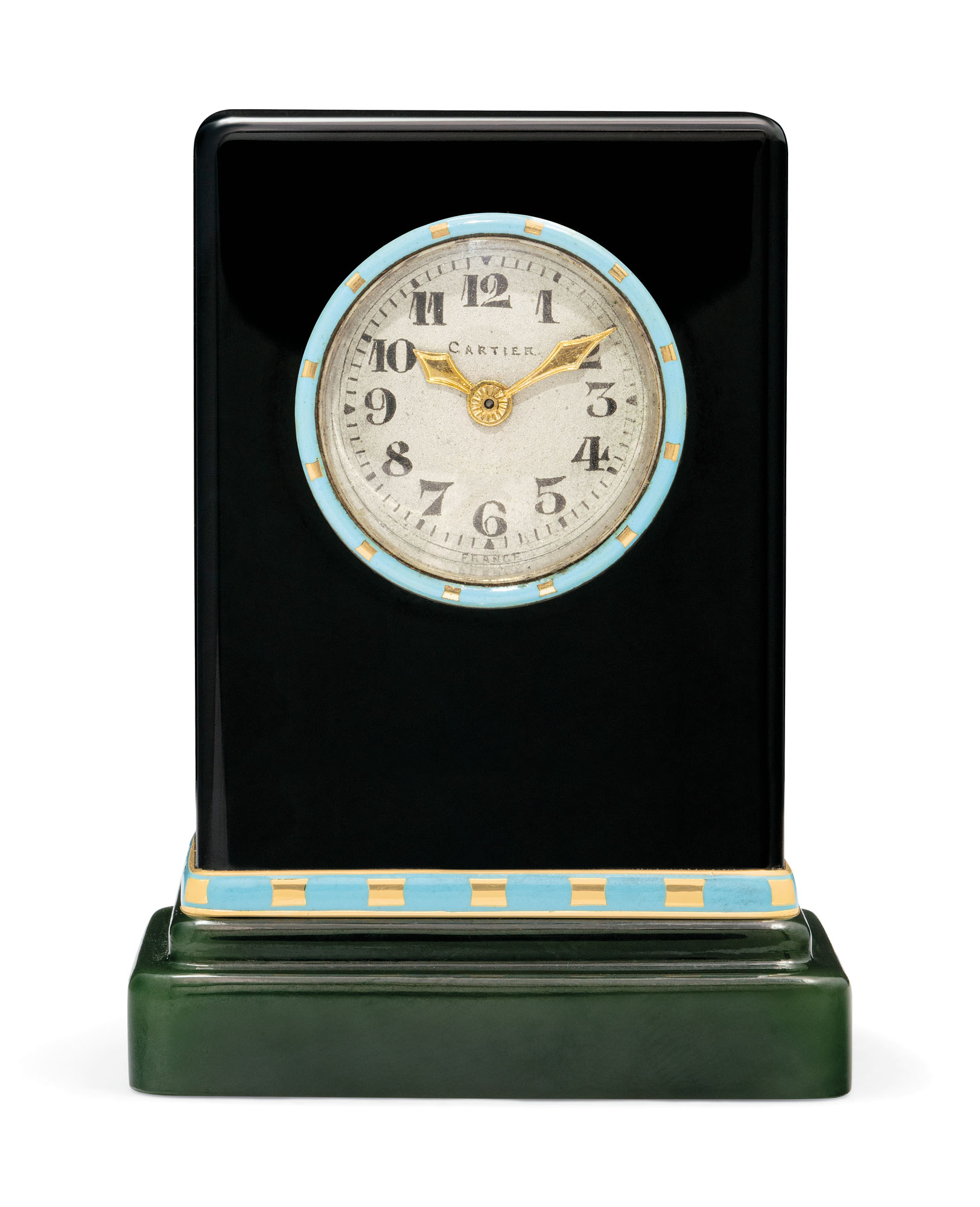 ART DECO ONYX, ENAMEL AND NEPHRITE JADE CLOCK, CARTIER, | Christie’s