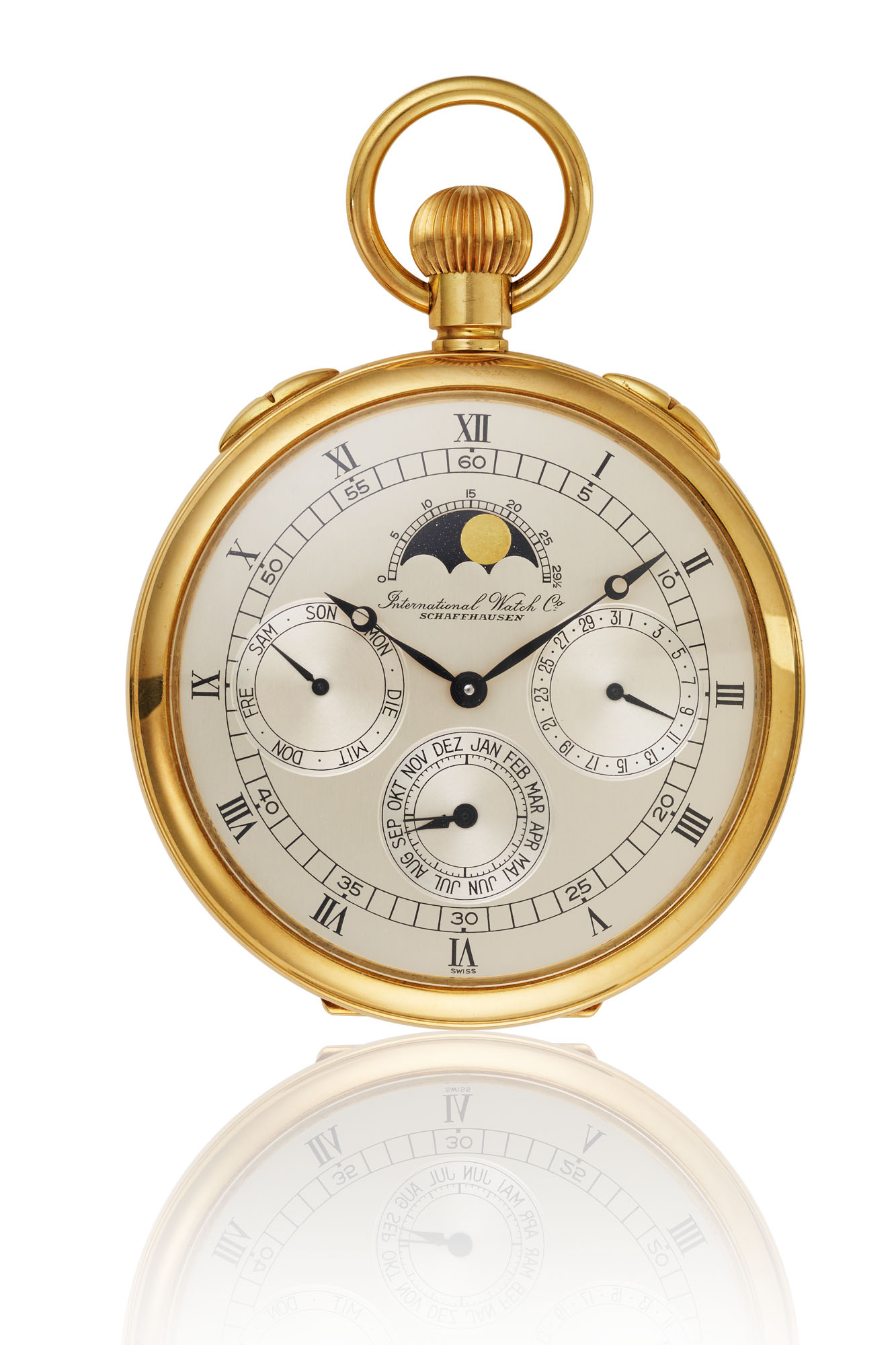 IWC, GOLD LIMITED EDITION FULL CALENDAR POCKET WATCH WITH PHASES OF THE MOON, REF. 5500, NO. 034
