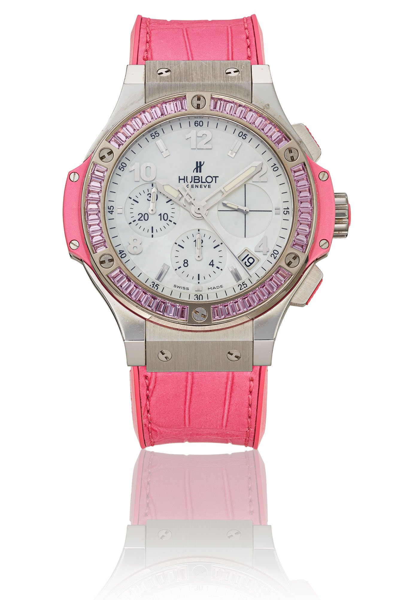 HUBLOT STEEL 18K WHITE GOLD PINK SAPPHIRE SET BIG BANG TUTTI