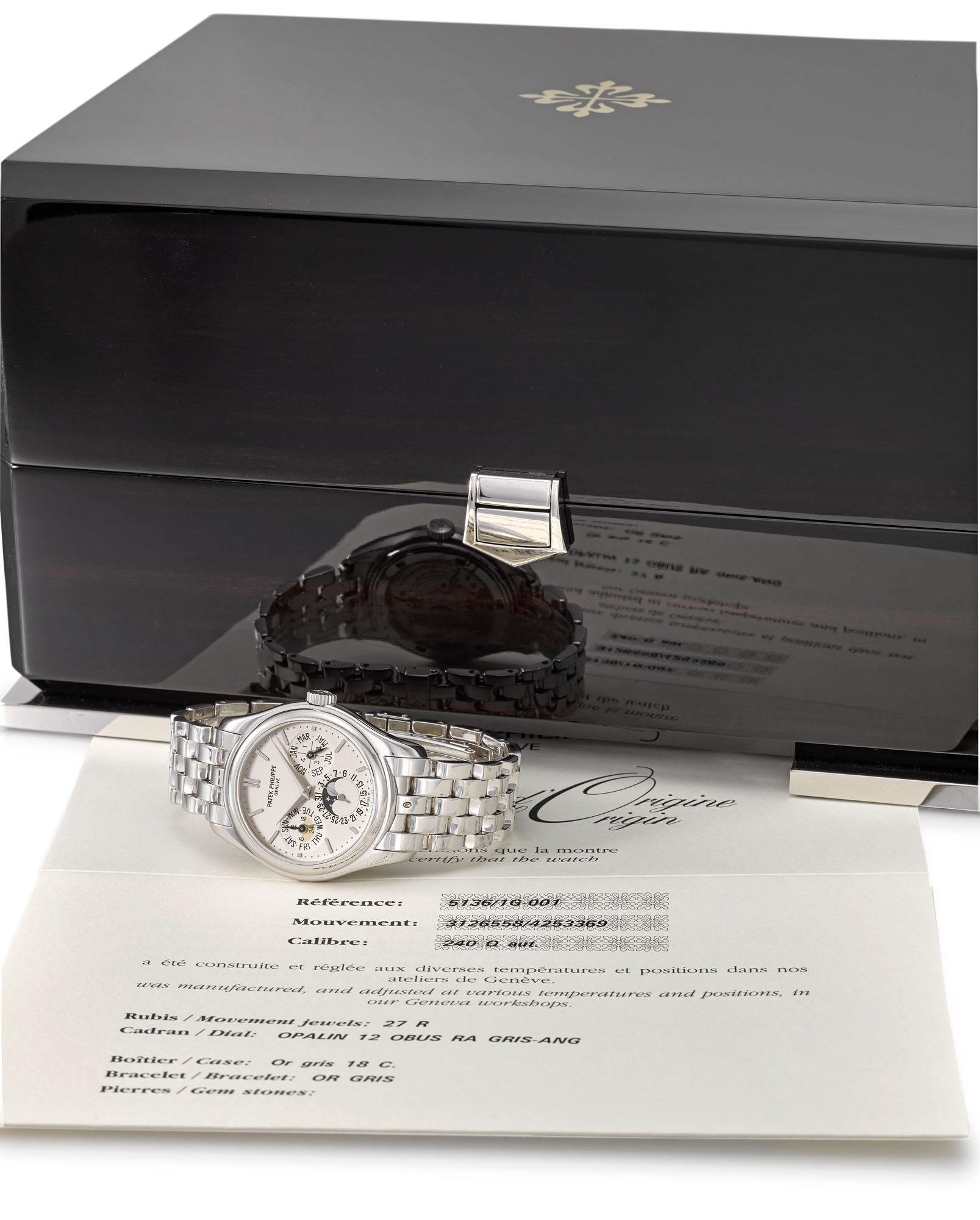 PATEK PHILIPPE WHITE GOLD PERPETUAL CALENDAR WRISTWATCH REF